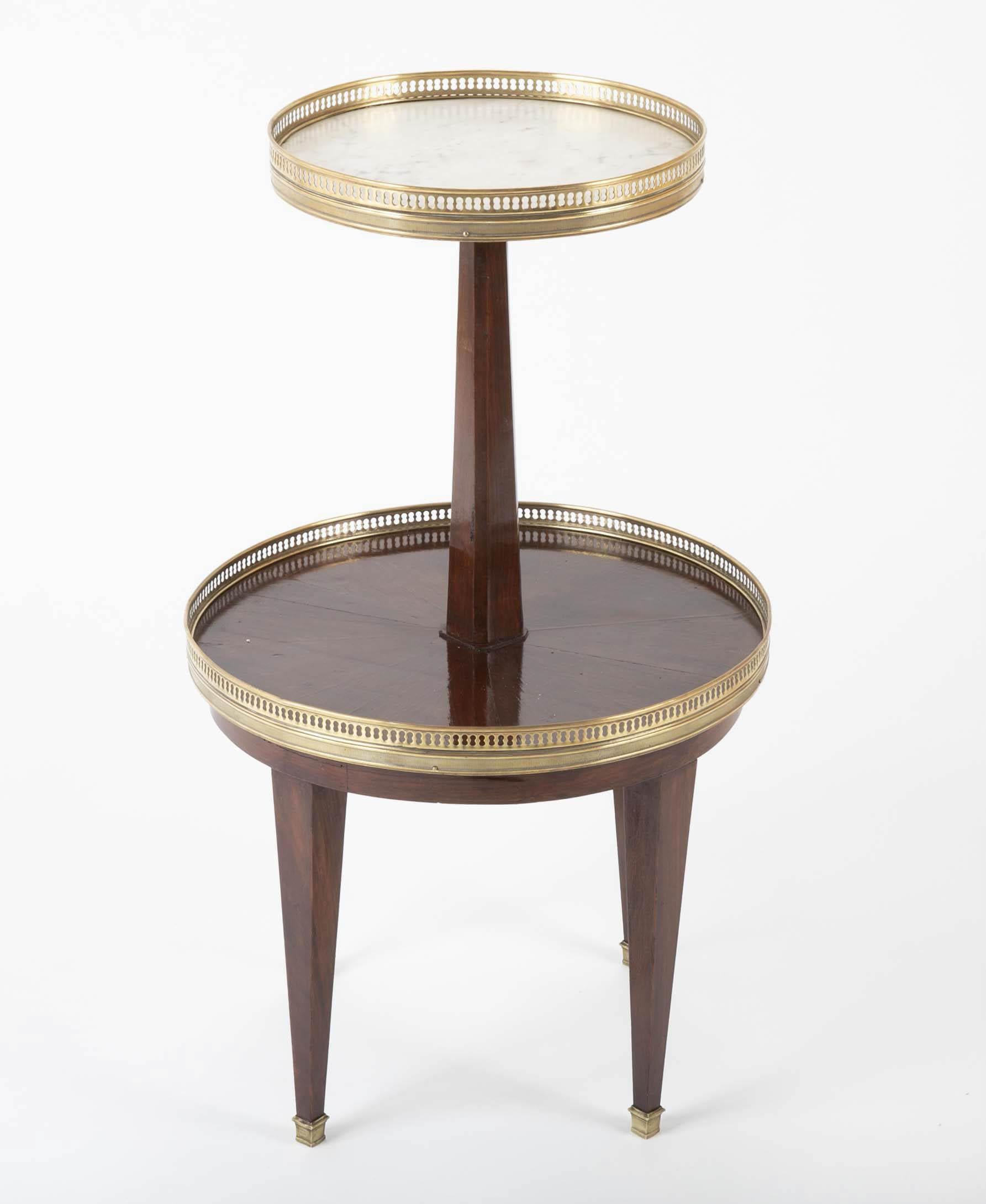 French Marble and Mahogany Two-Tier Side Table 1