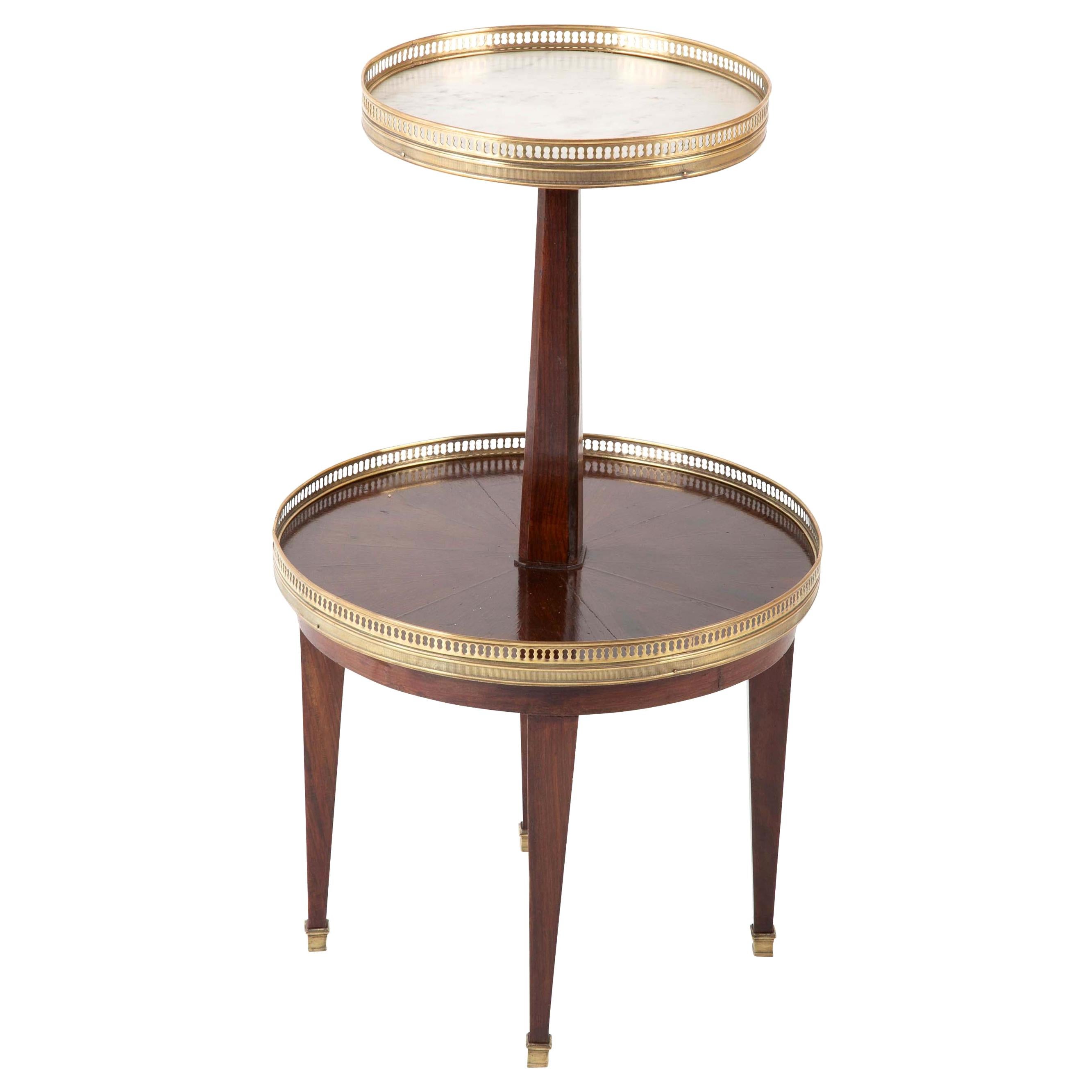 French Marble and Mahogany Two-Tier Side Table