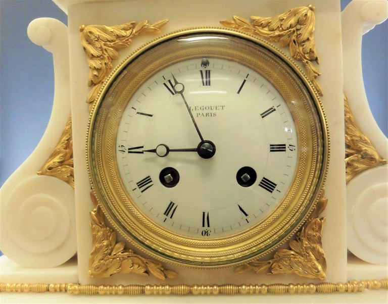 French Marble and Ormolu Mantel Clock by Legout, Paris For Sale at 1stDibs