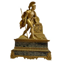 French Marble and Ormolu Mantel Clock of a Greek Warrior
