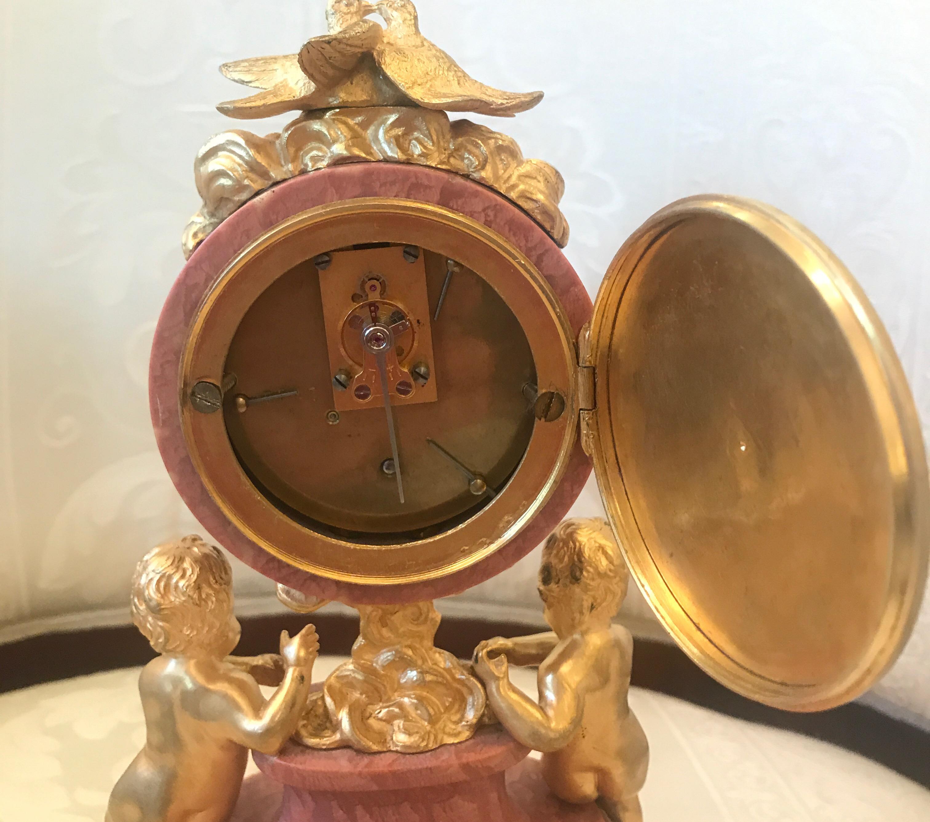 French Marble and Ormolu Petite Table Clock, France, circa 1900 5