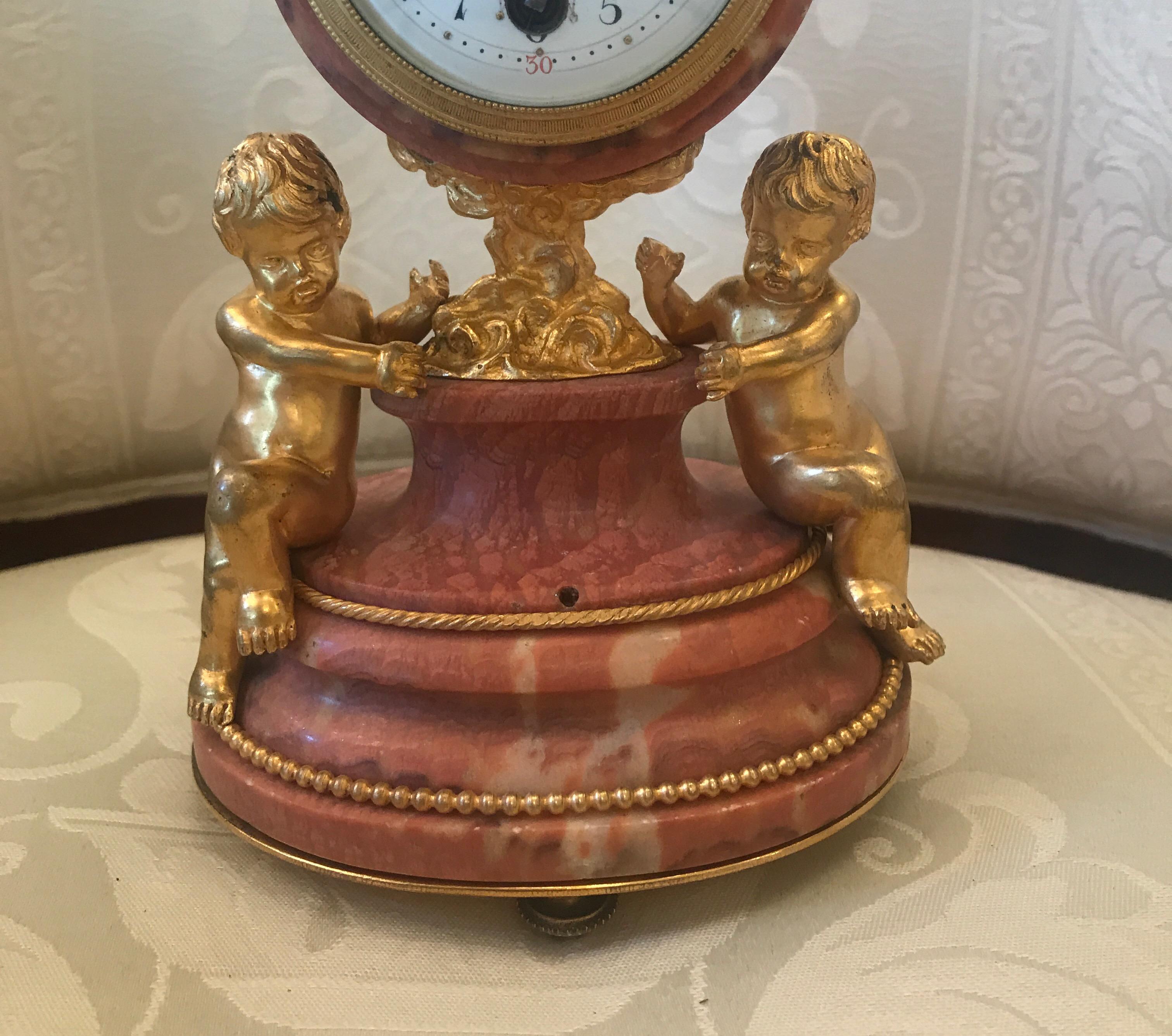 French Marble and Ormolu Petite Table Clock, France, circa 1900 6