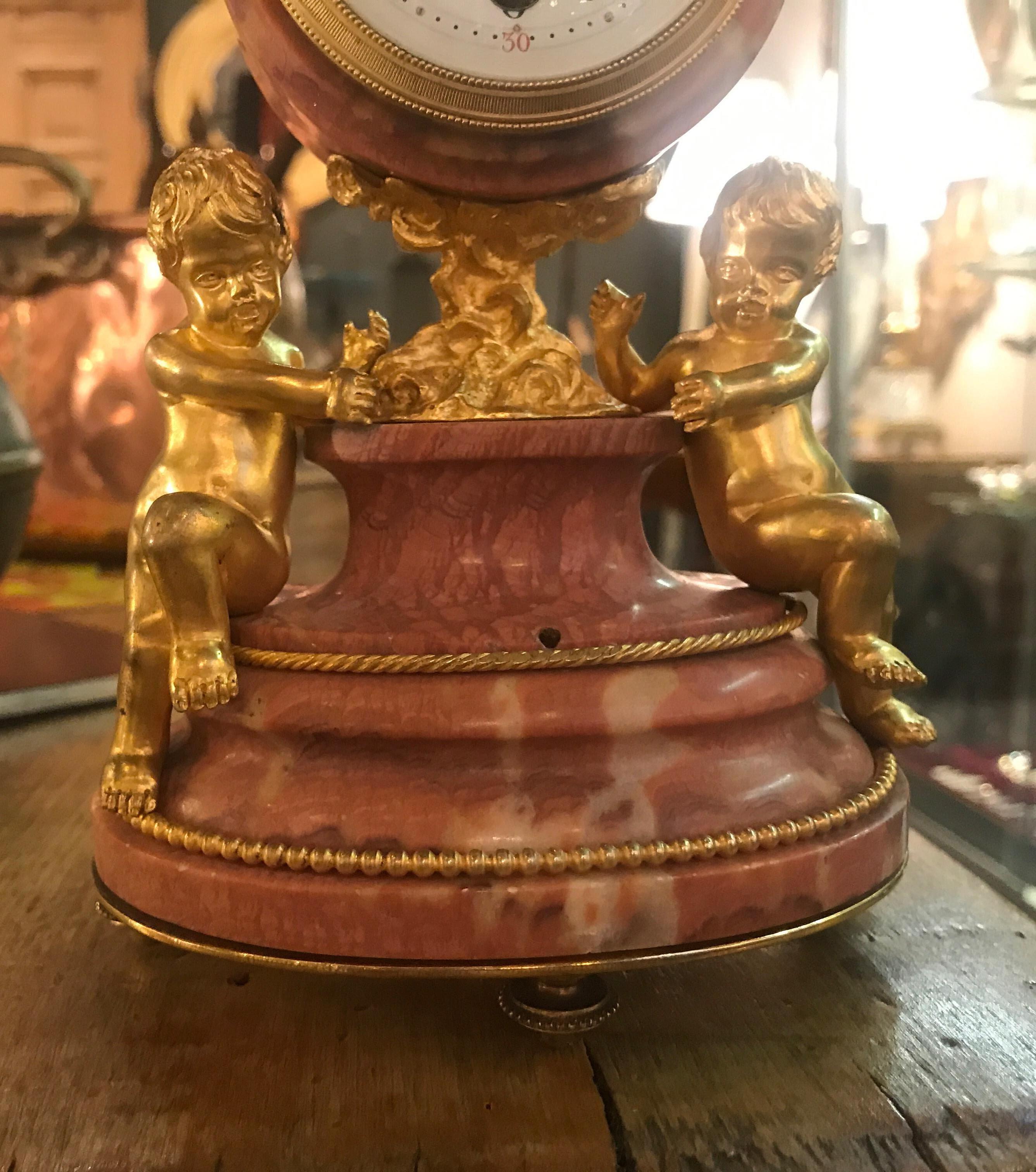 French Marble and Ormolu Petite Table Clock, France, circa 1900 8