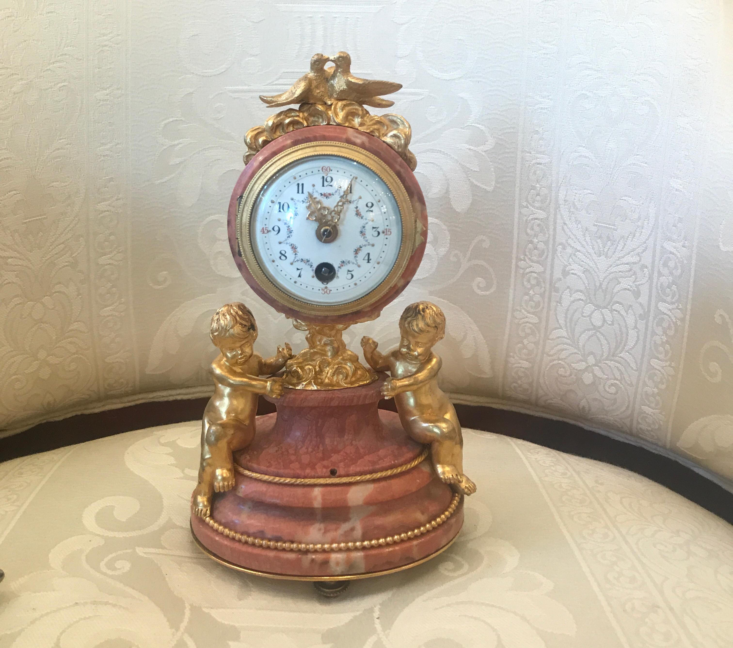 French Marble and Ormolu Petite Table Clock, France, circa 1900 10