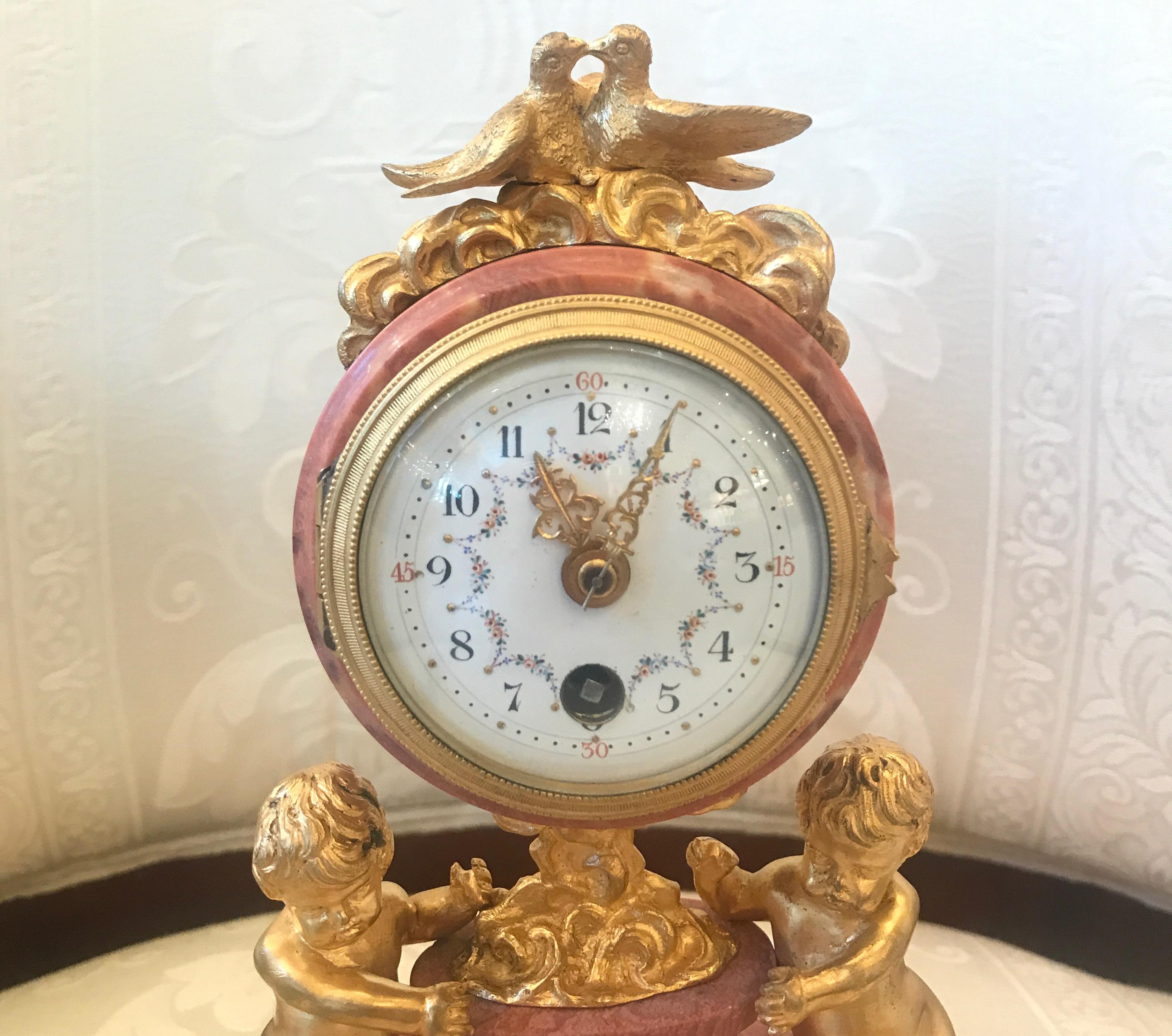 Early 20th Century French Marble and Ormolu Petite Table Clock, France, circa 1900
