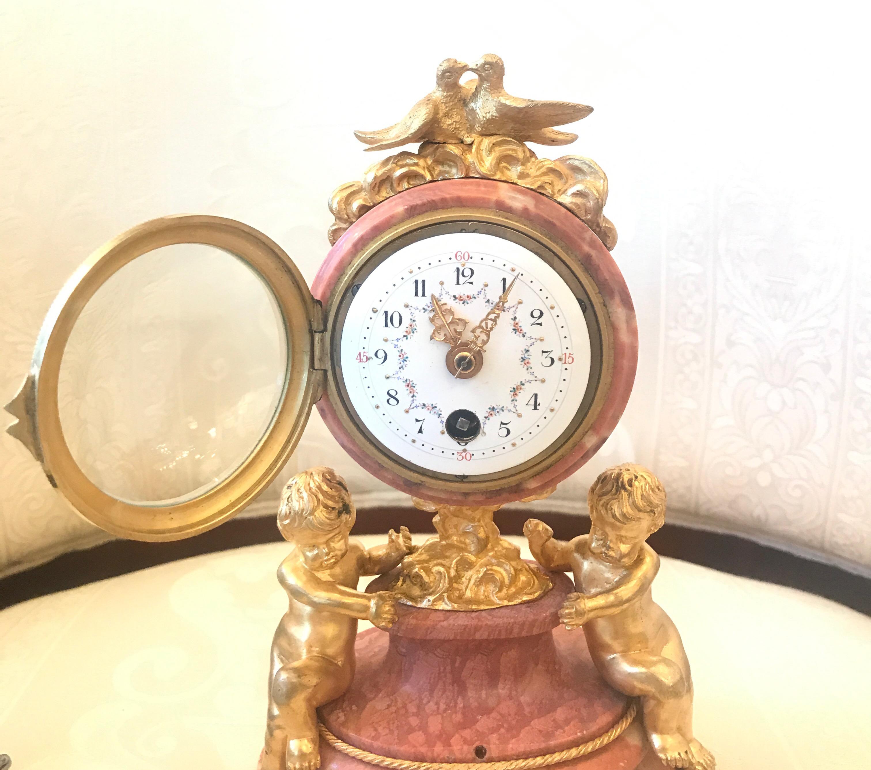 French Marble and Ormolu Petite Table Clock, France, circa 1900 2