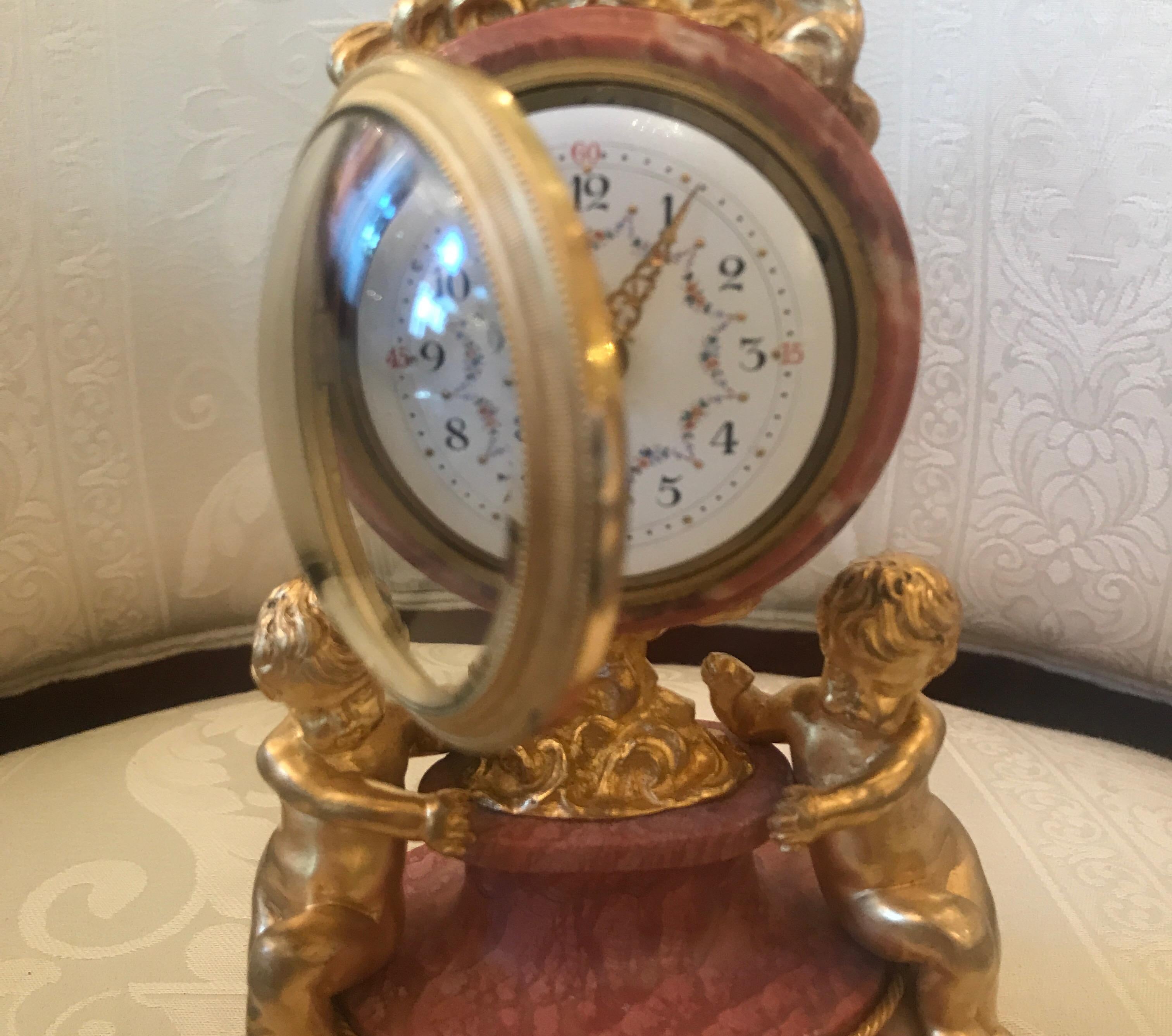 French Marble and Ormolu Petite Table Clock, France, circa 1900 3