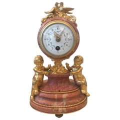French Marble and Ormolu Petite Table Clock, France, circa 1900