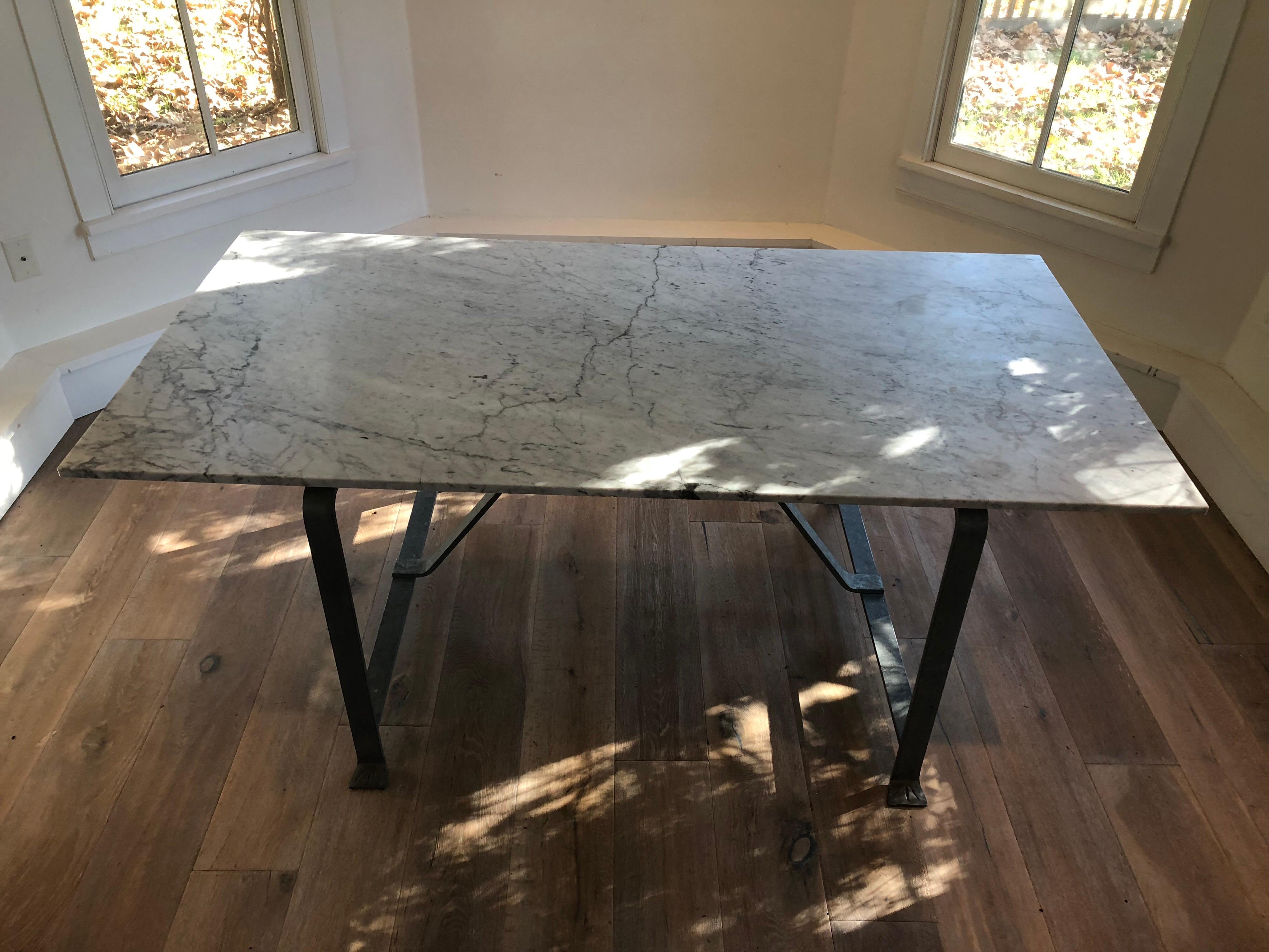 French Marble and Steel Dining Table In Excellent Condition For Sale In Stockton, NJ
