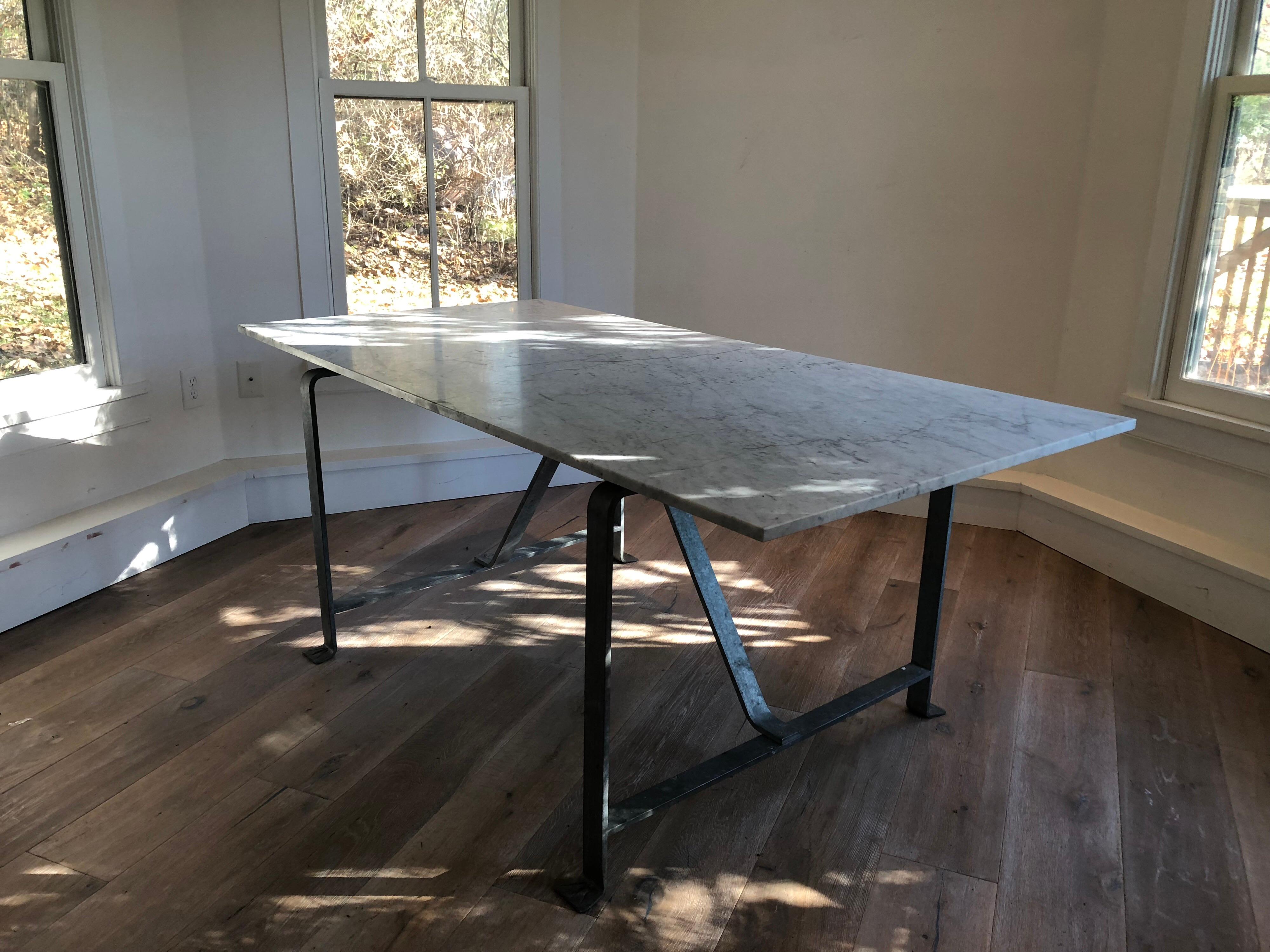 20th Century French Marble and Steel Dining Table For Sale