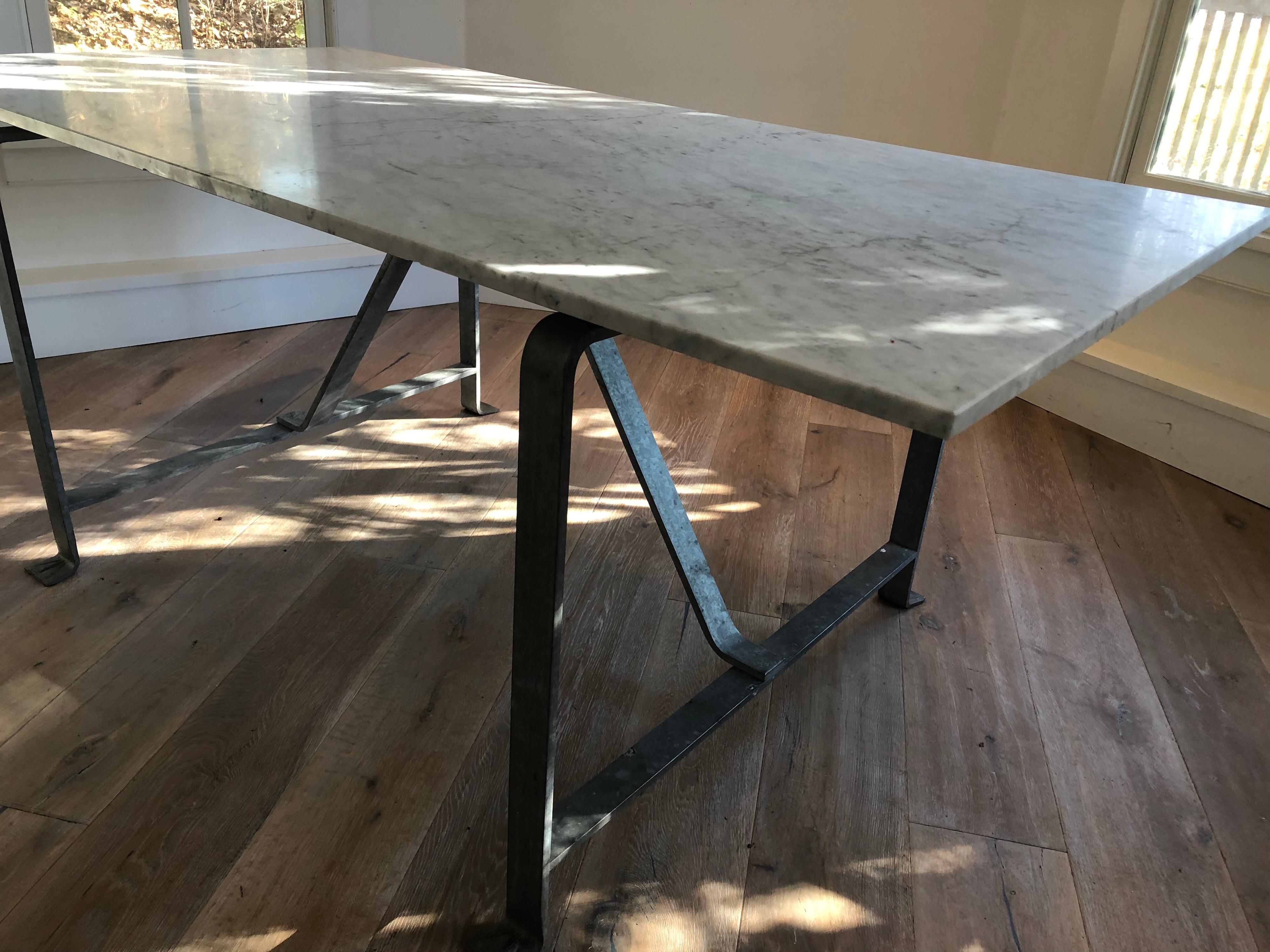 French Marble and Steel Dining Table For Sale 1