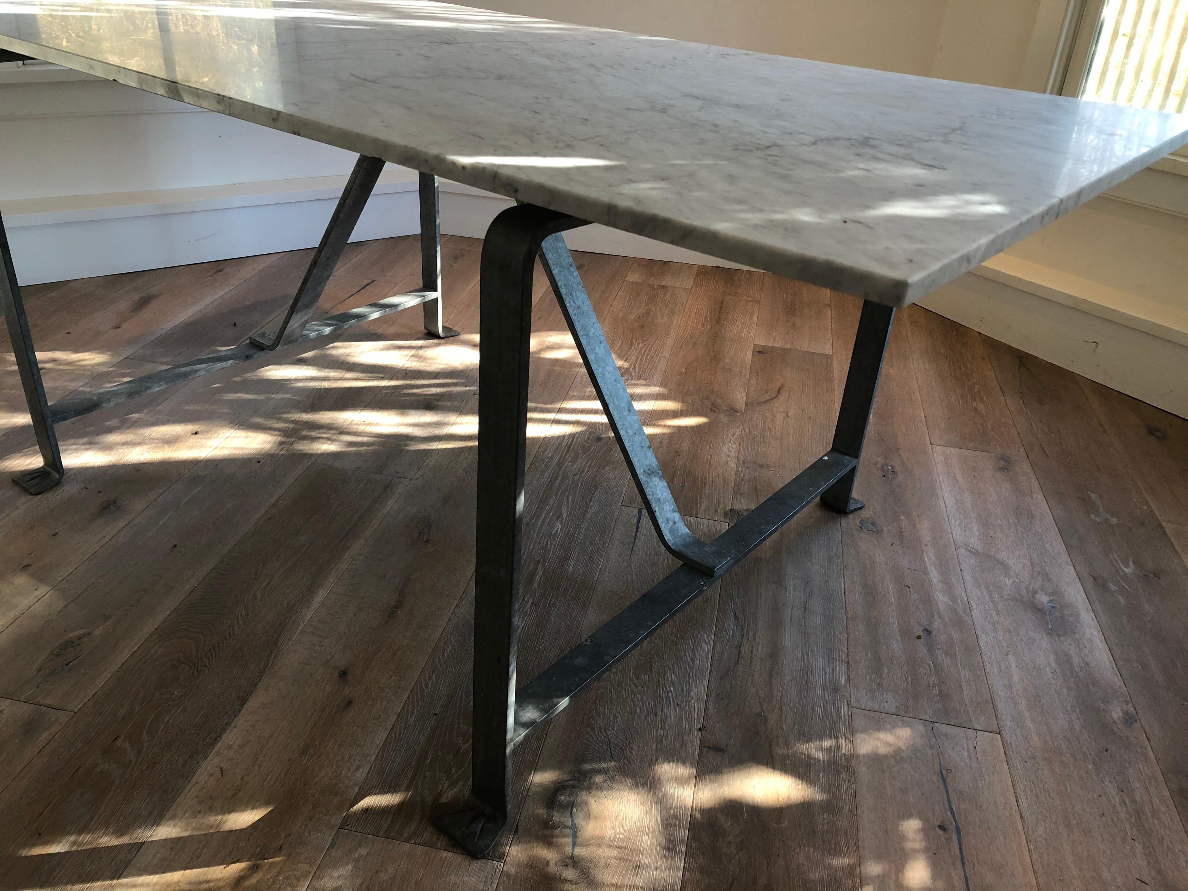French Marble and Steel Dining Table For Sale 2