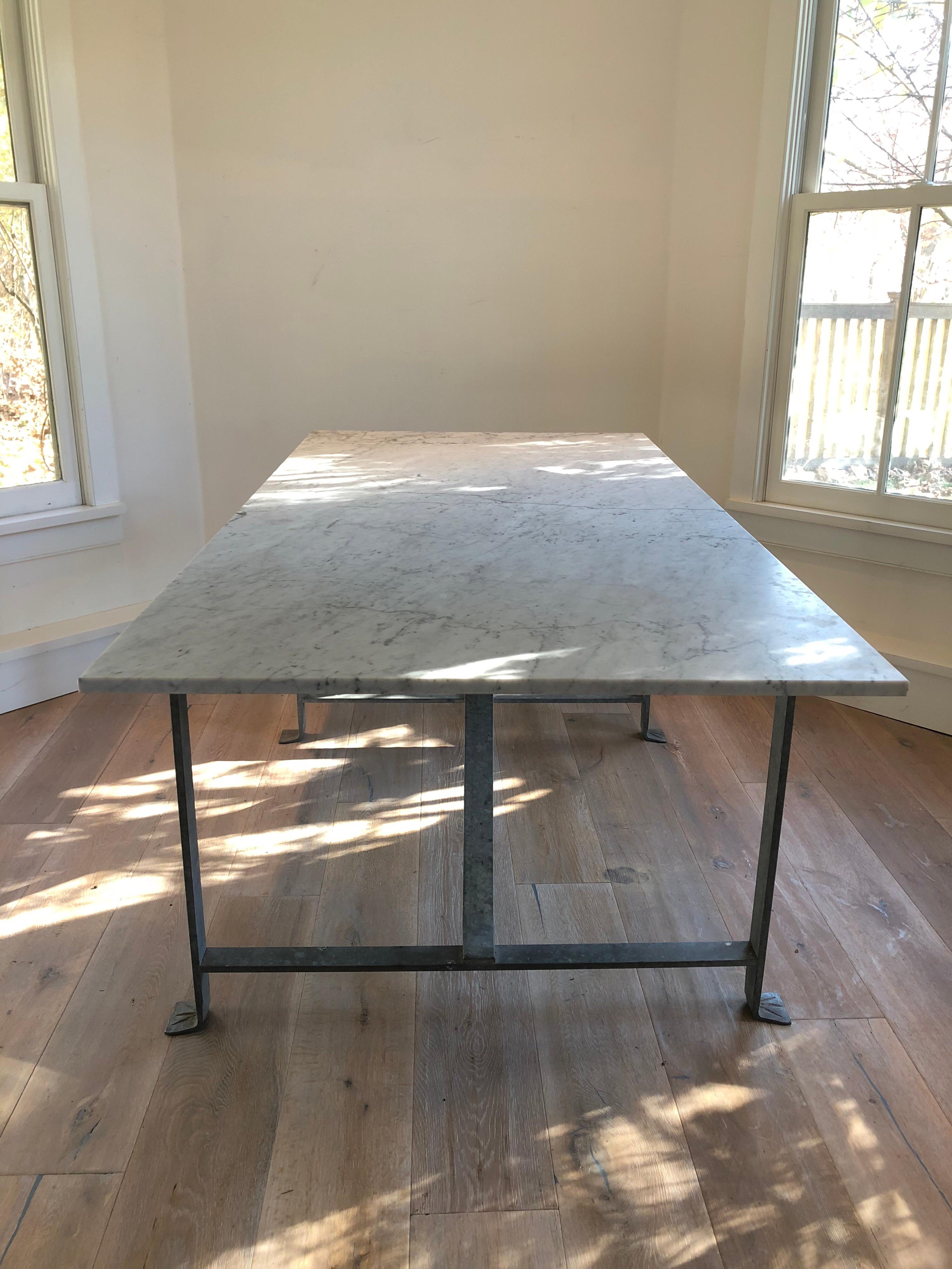 French Marble and Steel Dining Table For Sale 3