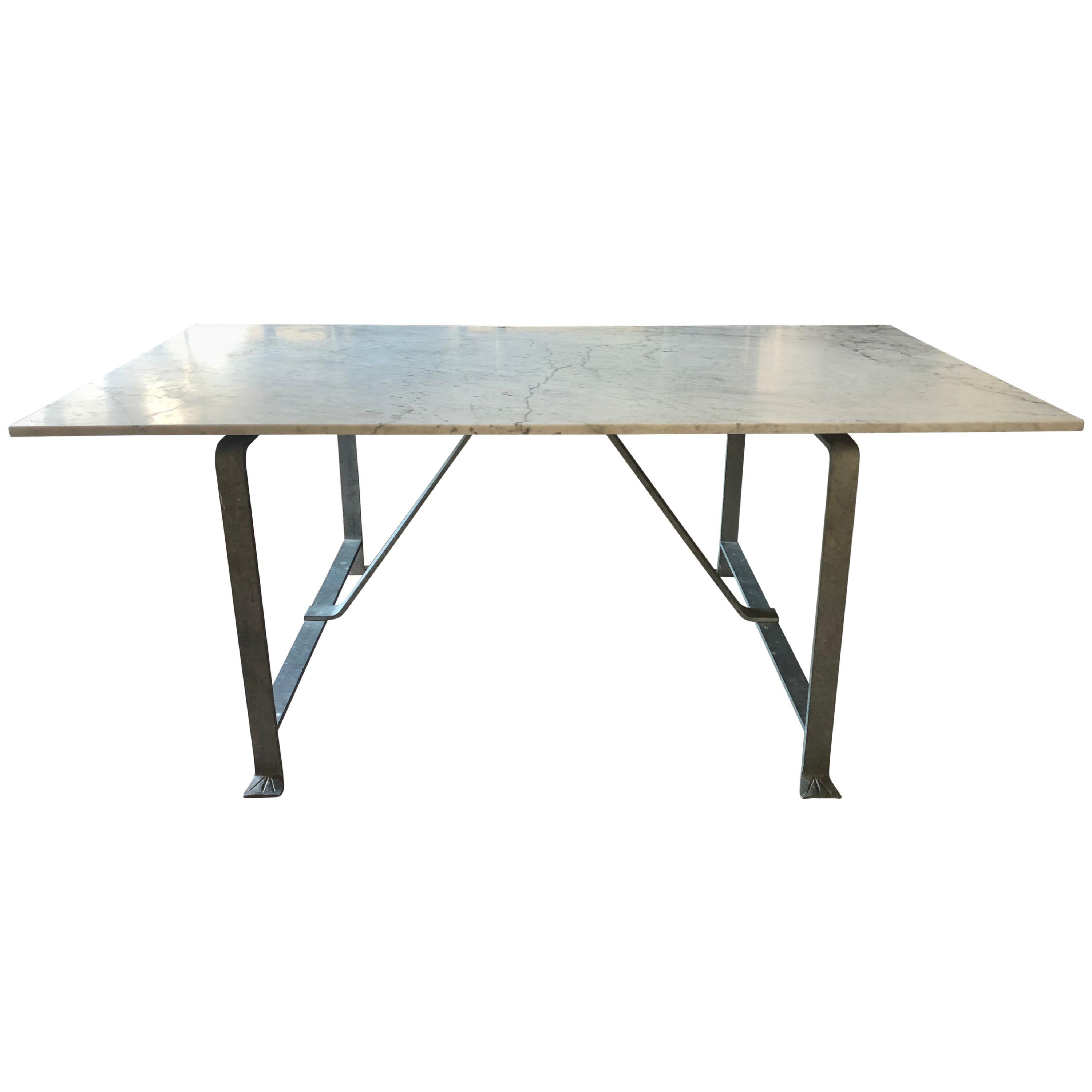 French Marble and Steel Dining Table For Sale