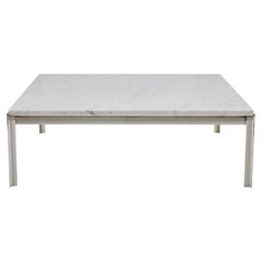 French Marble and White Metal Low Coffee Table