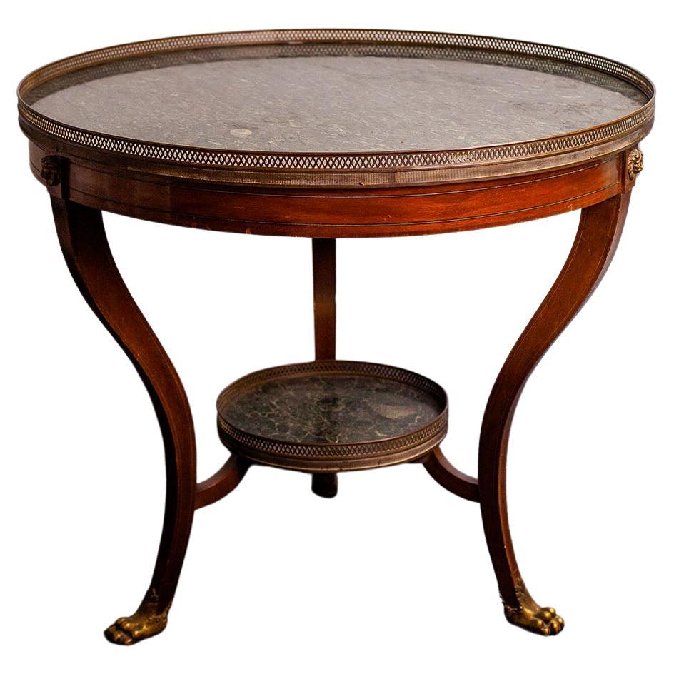 French Marble and Wood Round Table For Sale