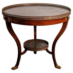 Vintage French Marble and Wood Round Table