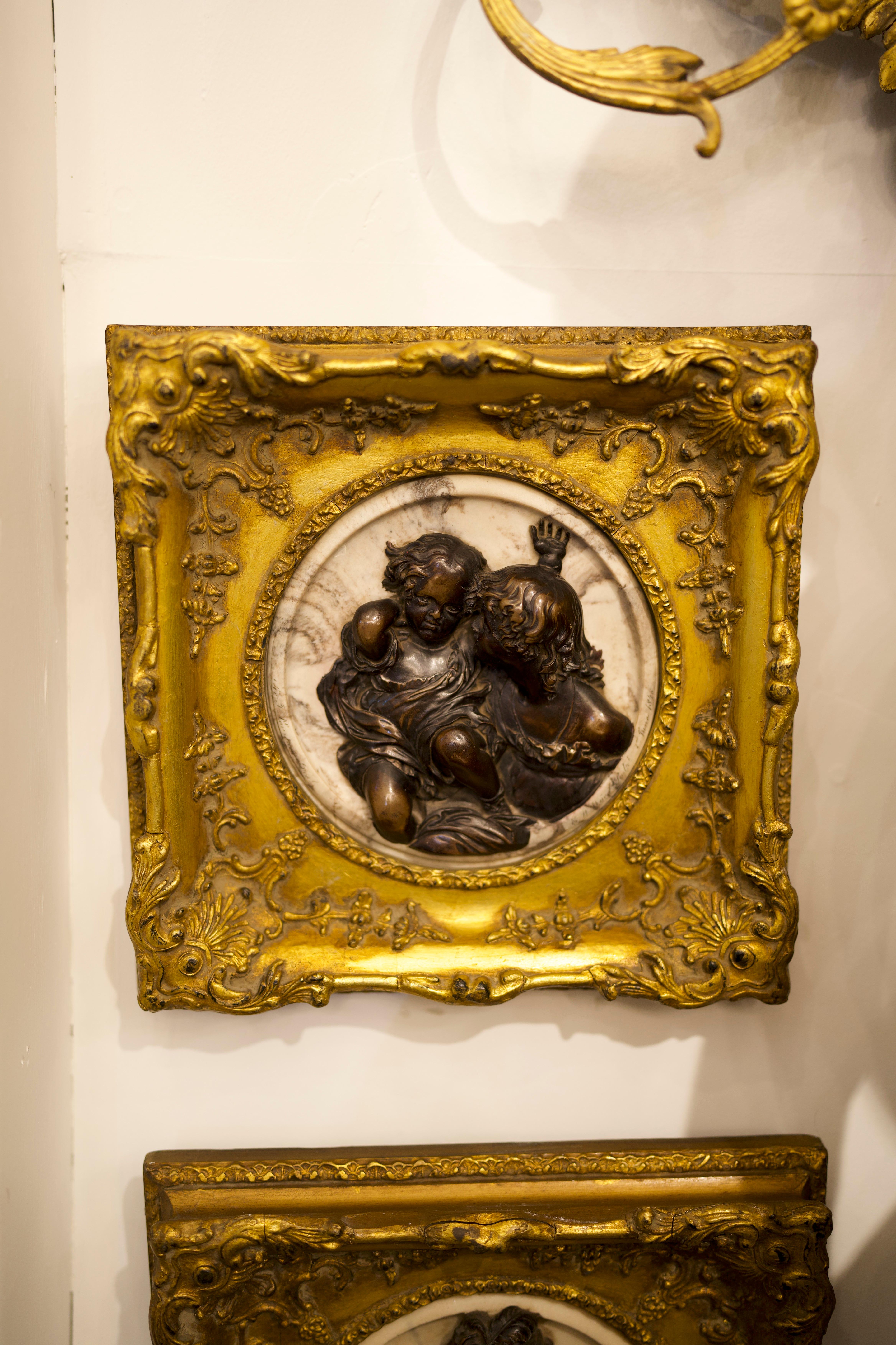 European French Marble, Bronze and Giltwood Cameo Wall Art, Early 20th Century For Sale