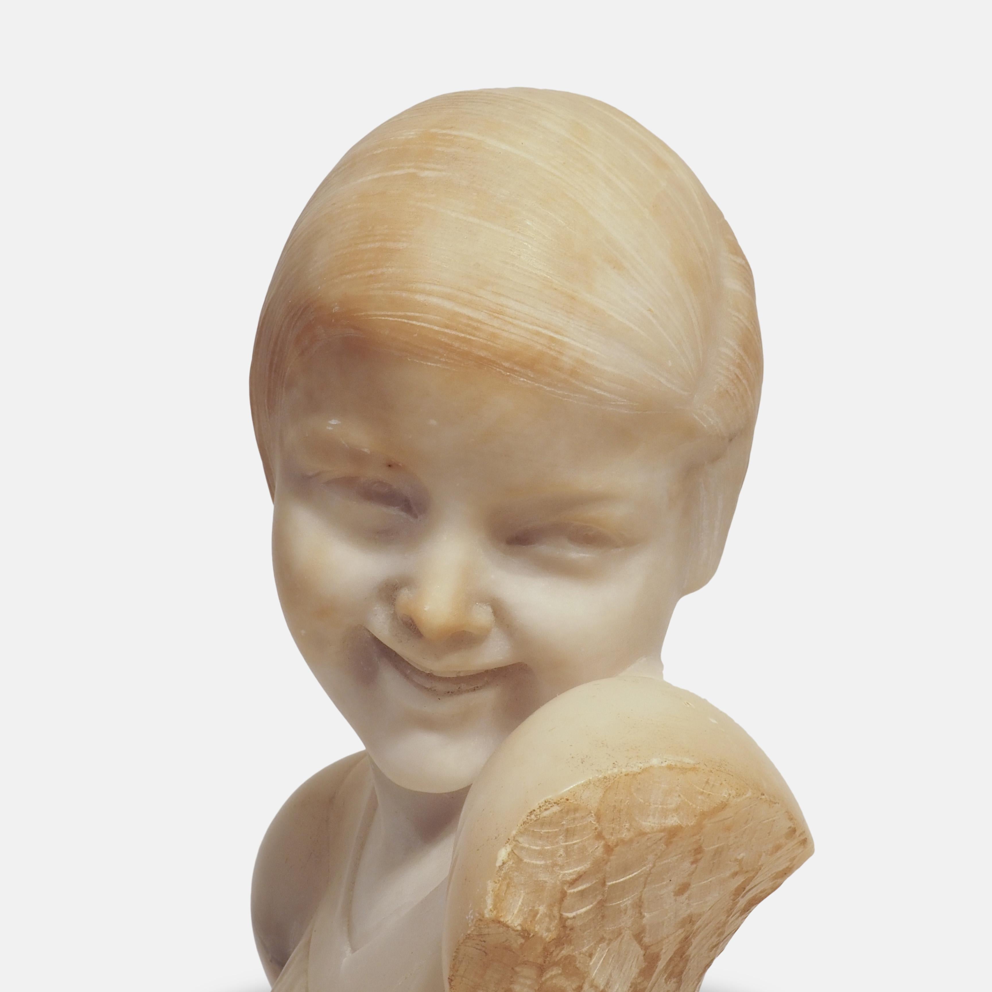 Art Deco French Marble Bust of a Laughing Child 1920s For Sale