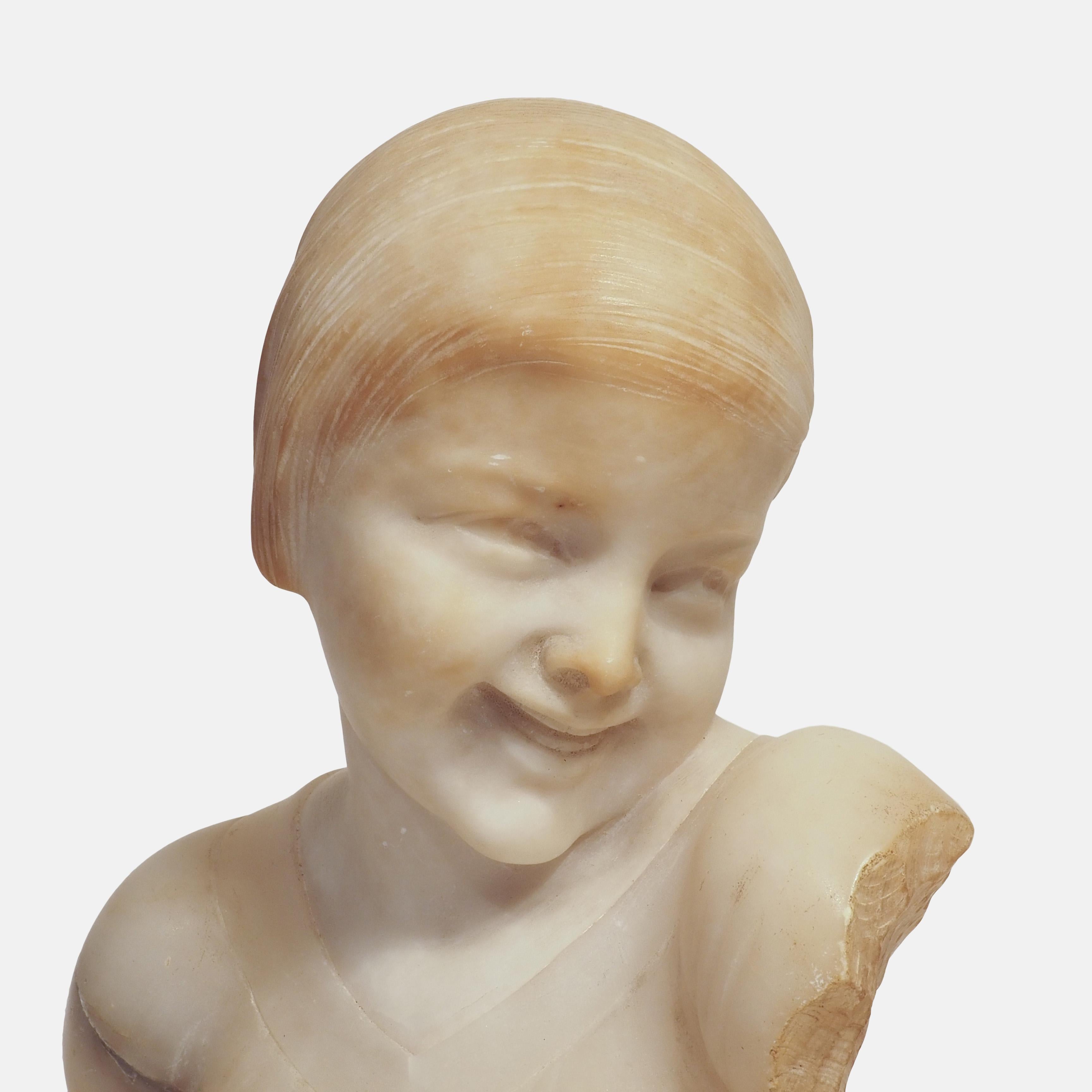 French Marble Bust of a Laughing Child 1920s In Good Condition For Sale In CA, CA