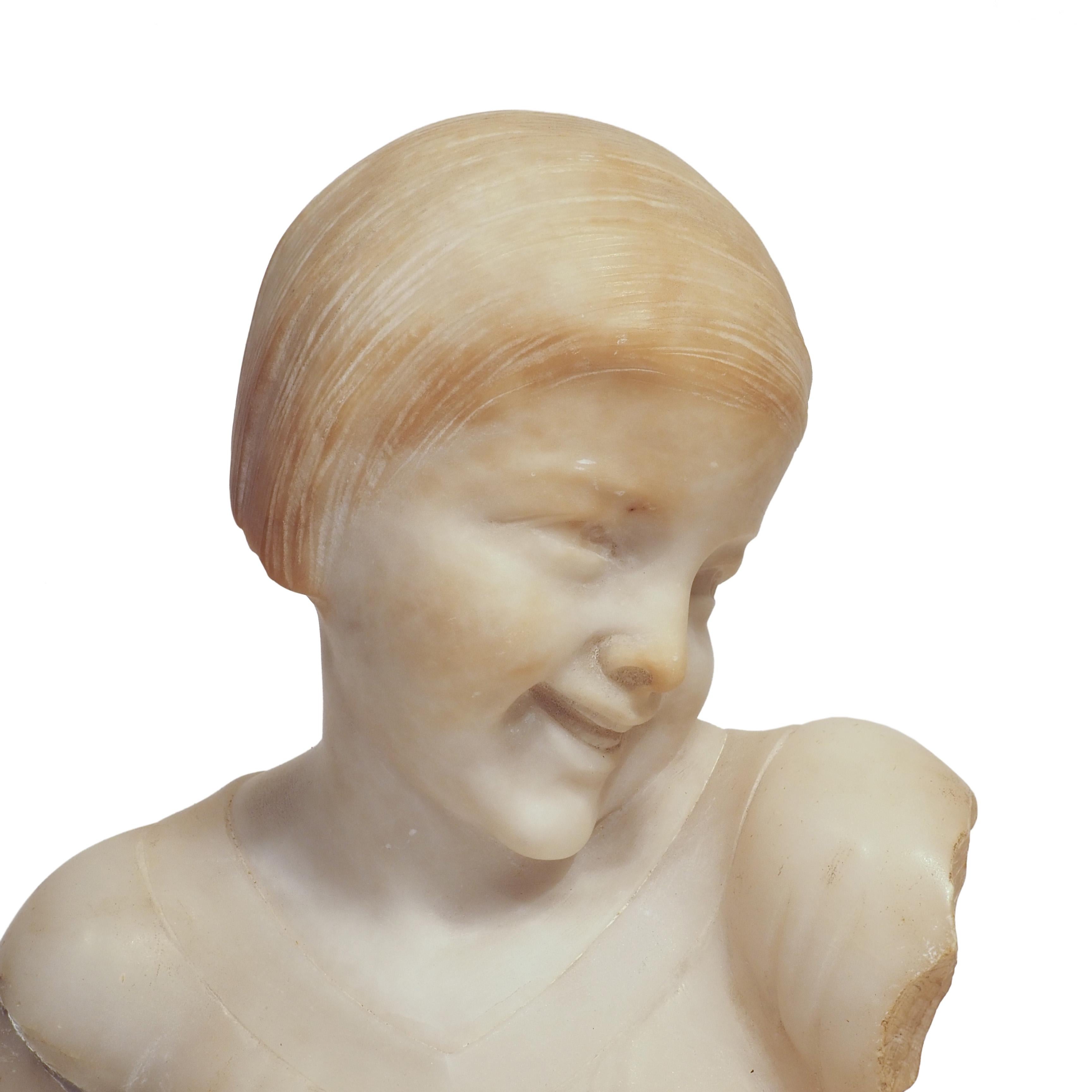 Early 20th Century French Marble Bust of a Laughing Child 1920s For Sale