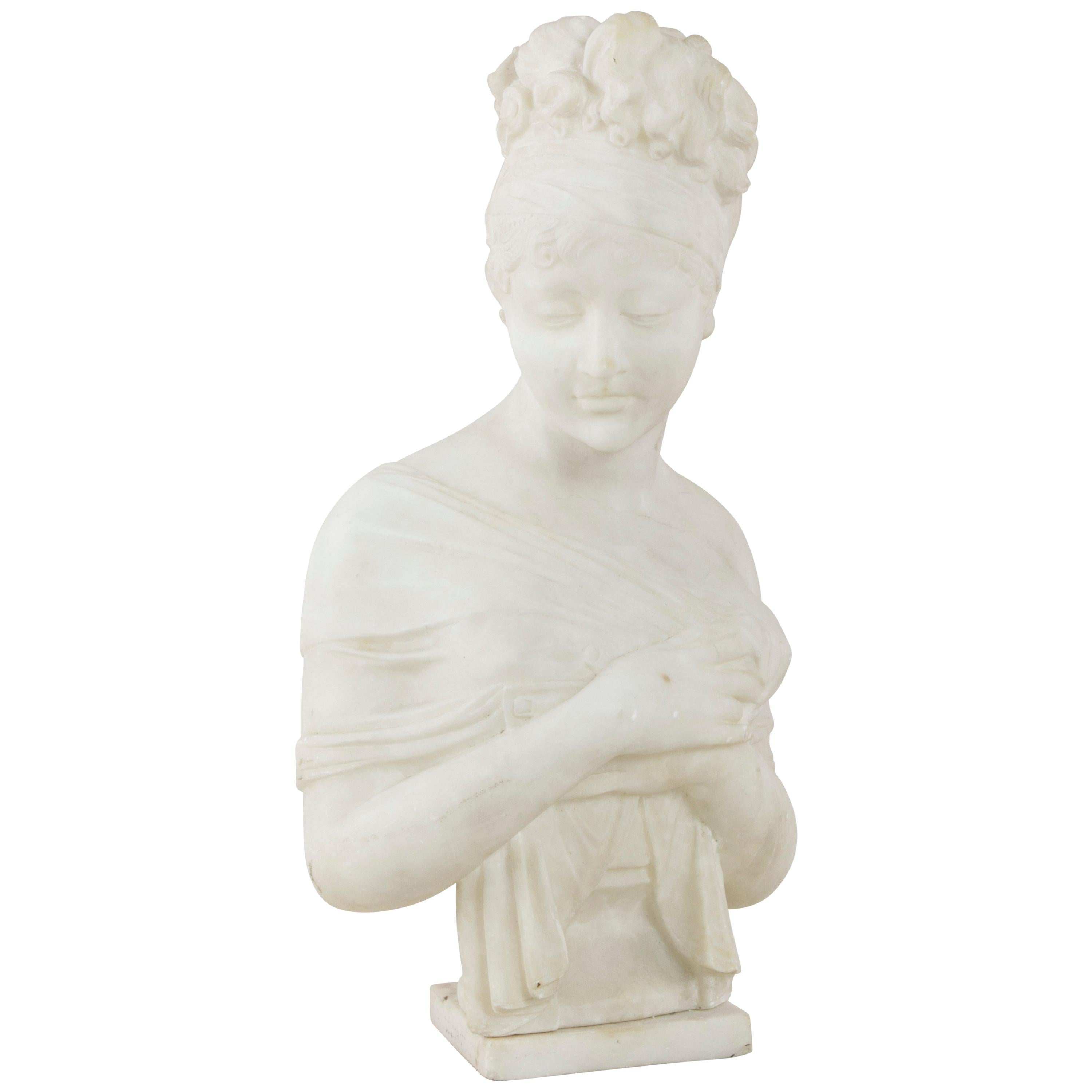 French Marble Bust or Sculpture of Madame Juliette Recamier, circa 1900