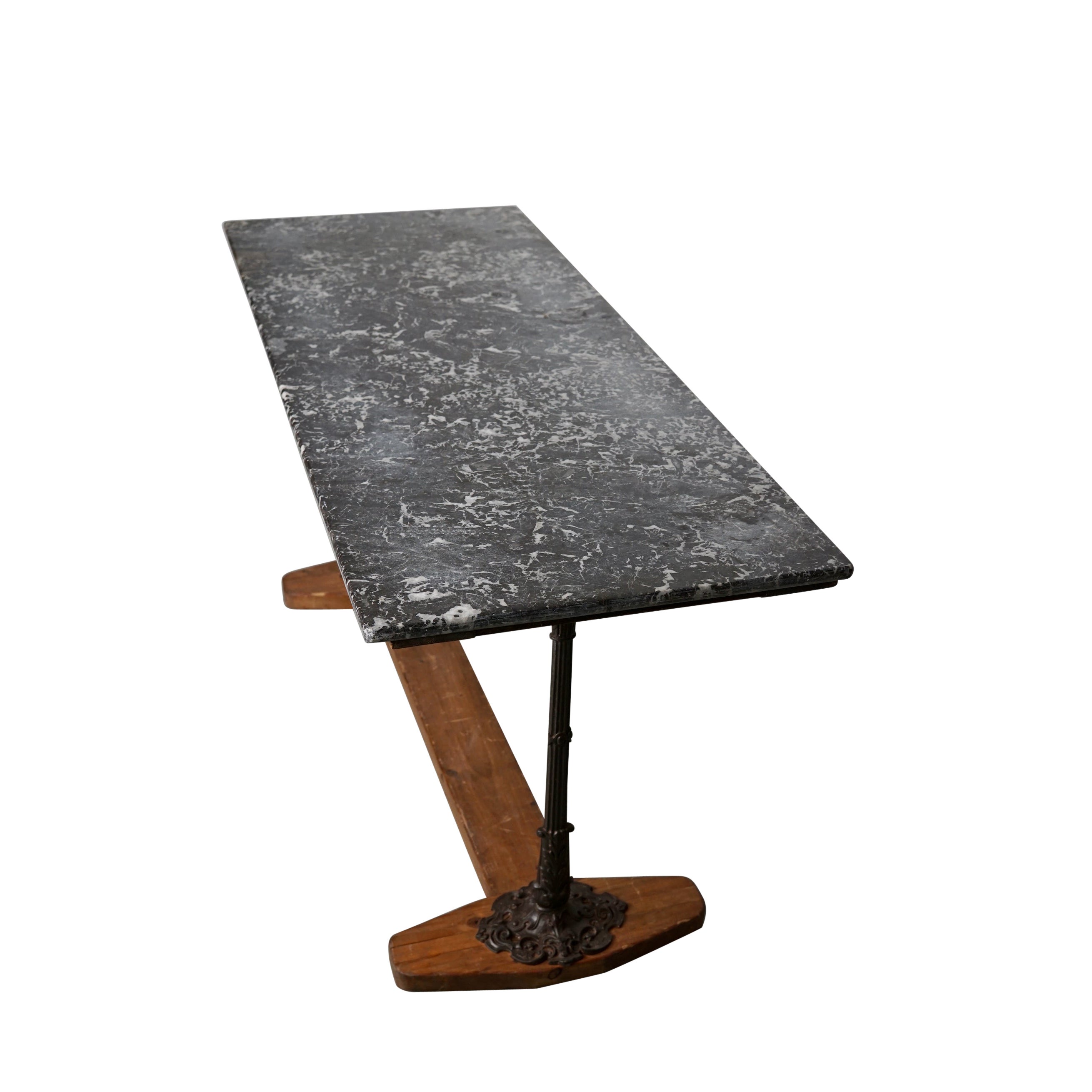 French Marble & Cast Iron Console or Side Table, 19th Century