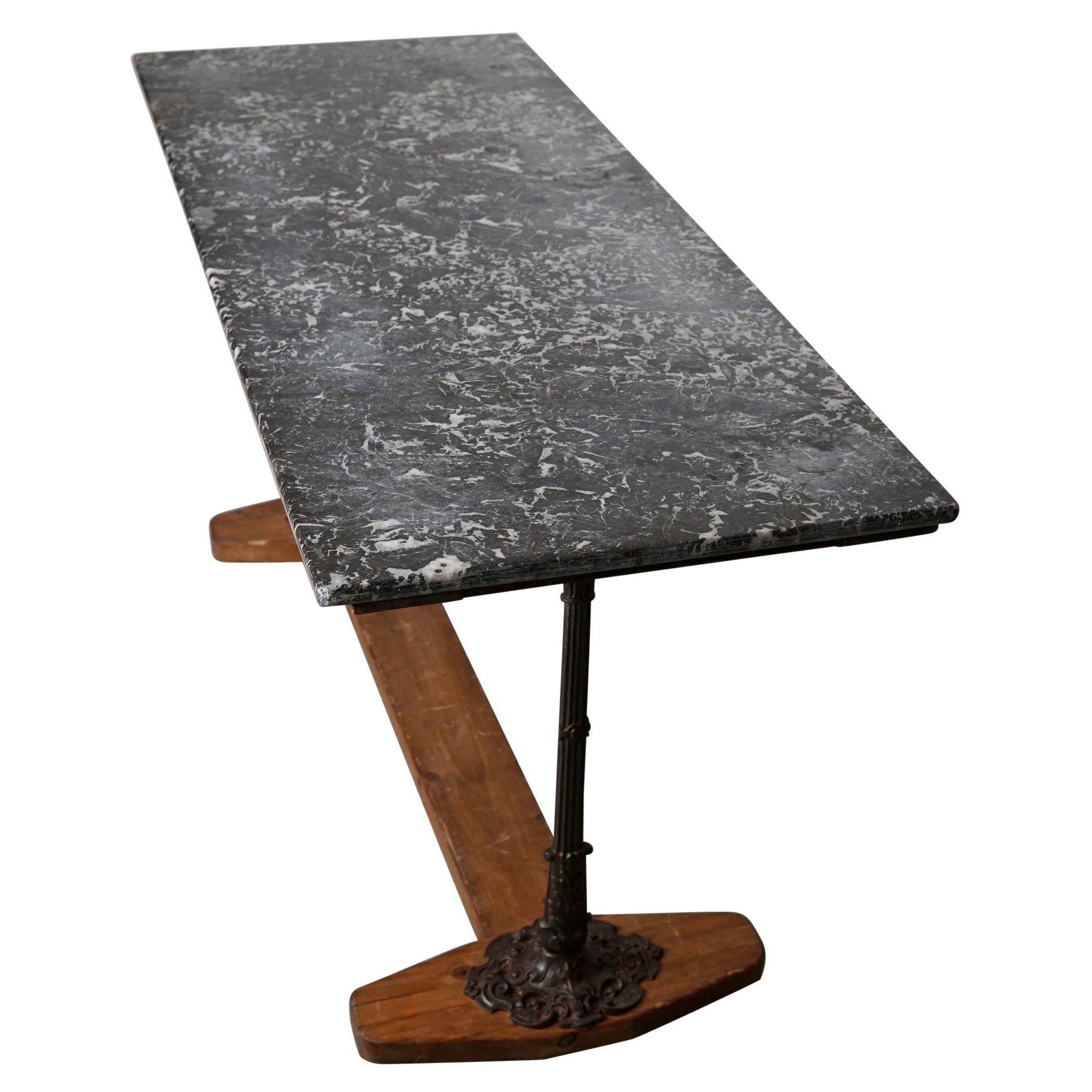 French Marble & Cast Iron Console or Side Table, 19th Century For Sale