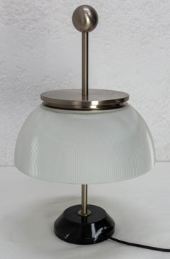 French Marble Chrome & Glass Table Alfa Lamp Sergio Mazza for Artemide c 1960