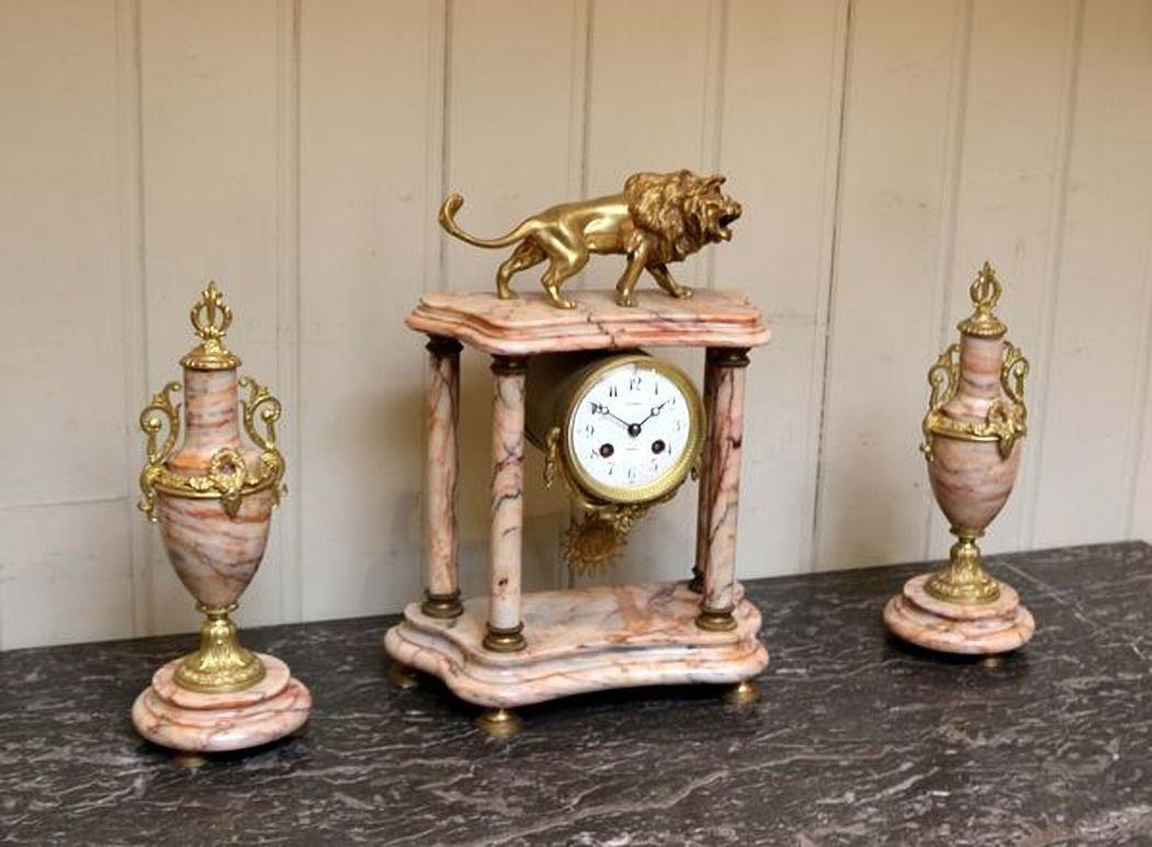 Empire French Marble Clock Garniture For Sale