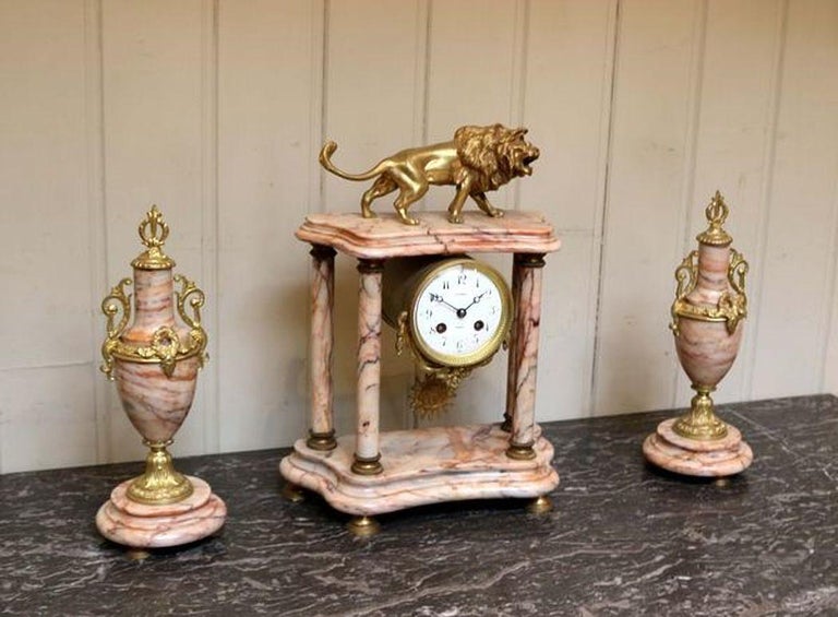 French Marble Clock Garniture For Sale at 1stDibs