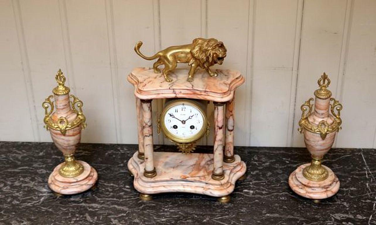 19th Century French Marble Clock Garniture For Sale
