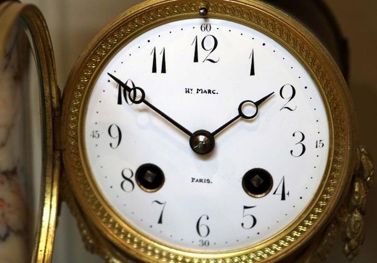 French Marble Clock Garniture For Sale at 1stDibs