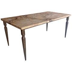 French Marble Coffee Table Iron Base circa 1940s Vintage