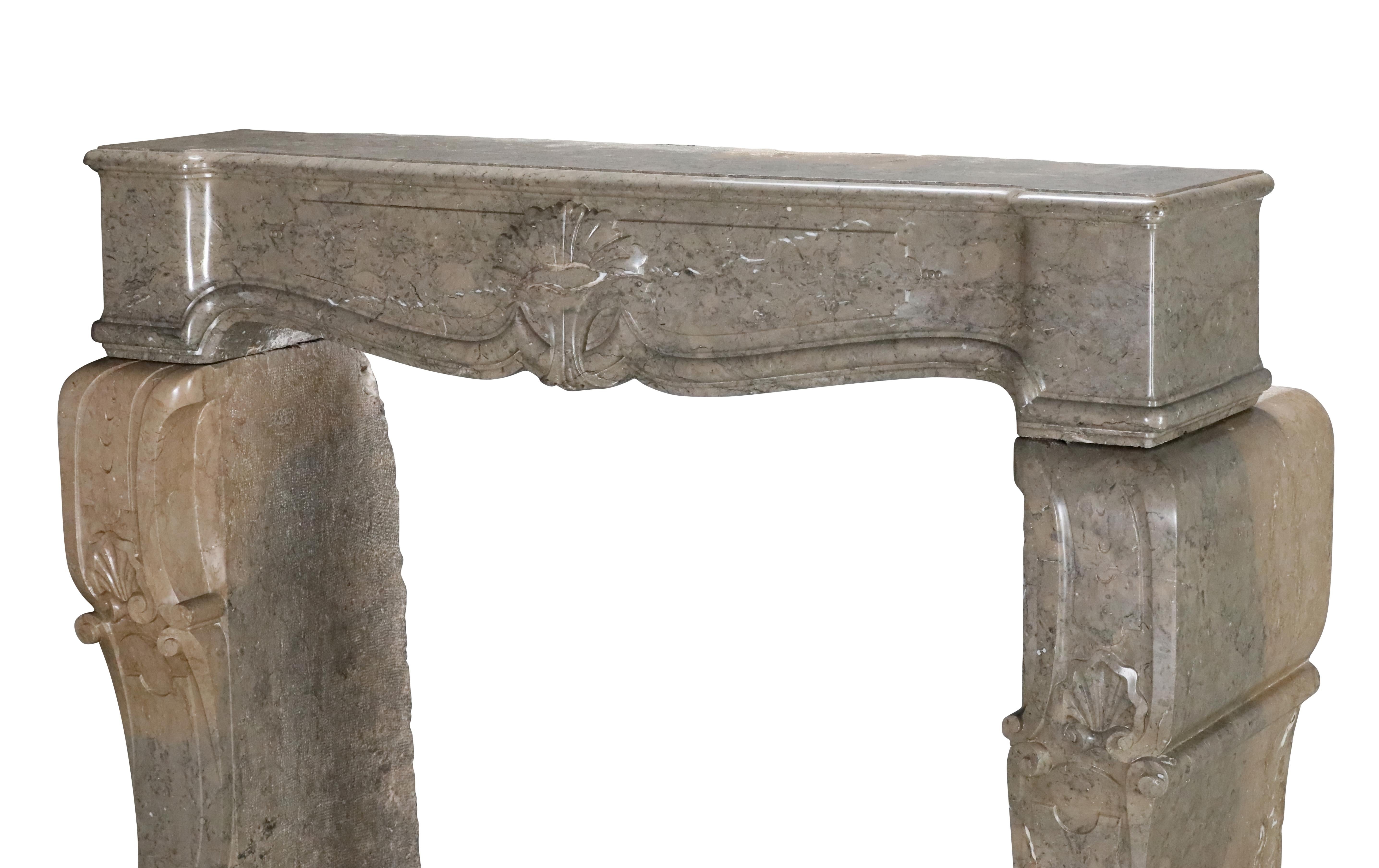 French Marble Fireplace From The Ardeche Region In Olive Green Multi Colour For Sale 6
