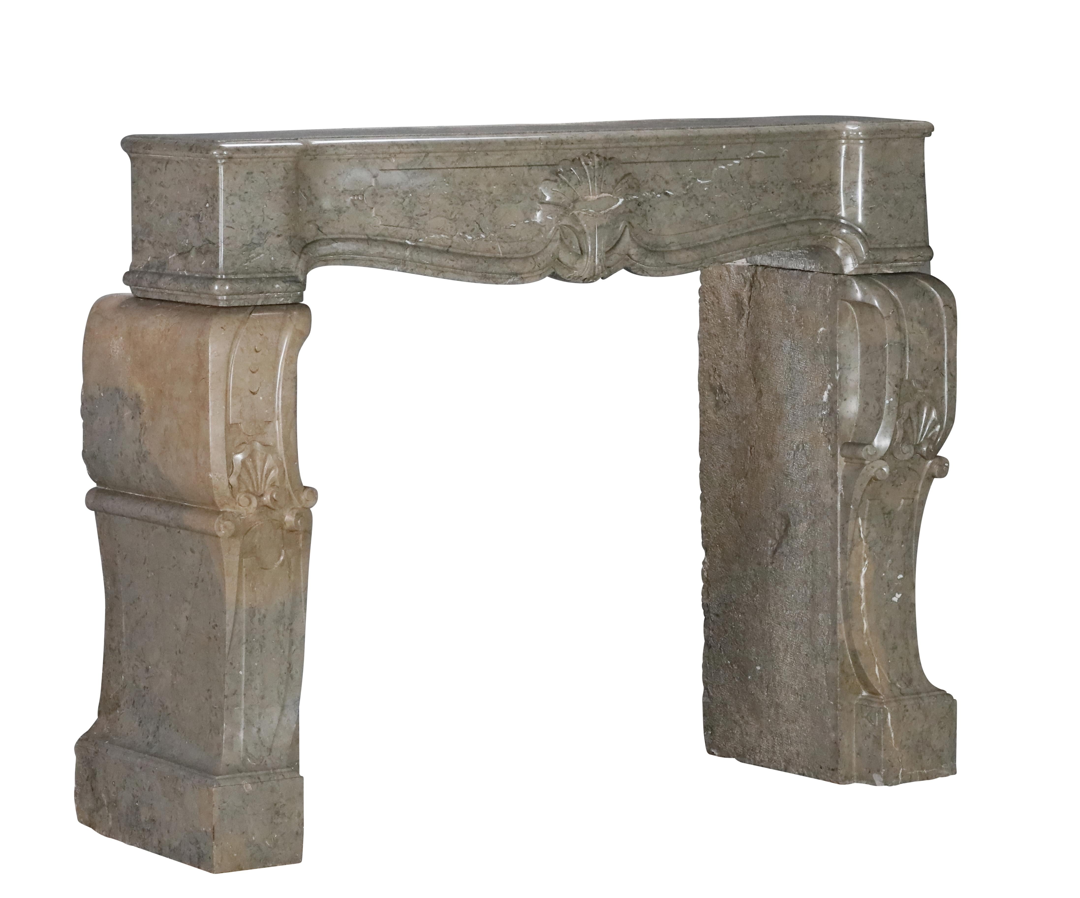 French Marble Fireplace From The Ardeche Region In Olive Green Multi Colour For Sale 9