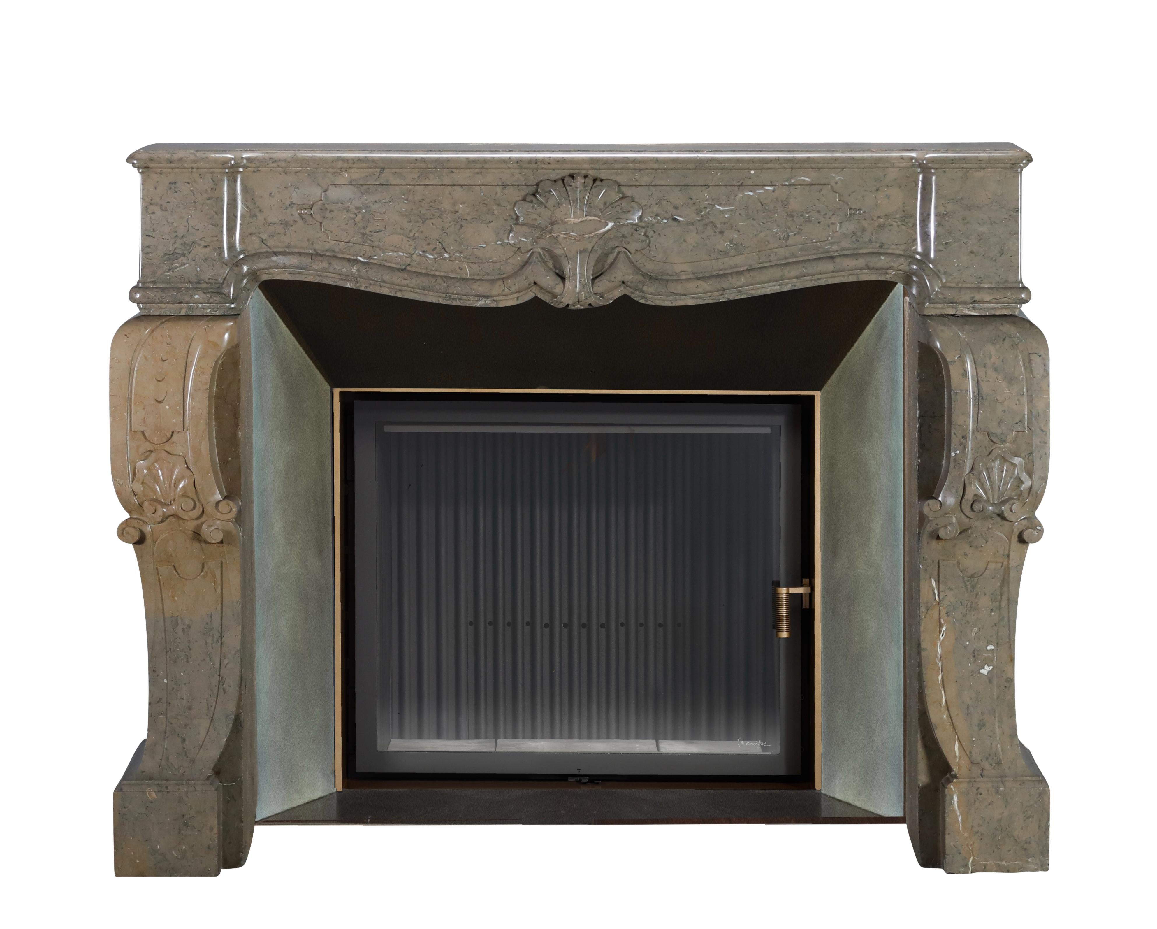 French Marble Fireplace From The Ardeche Region In Olive Green Multi Colour For Sale 12