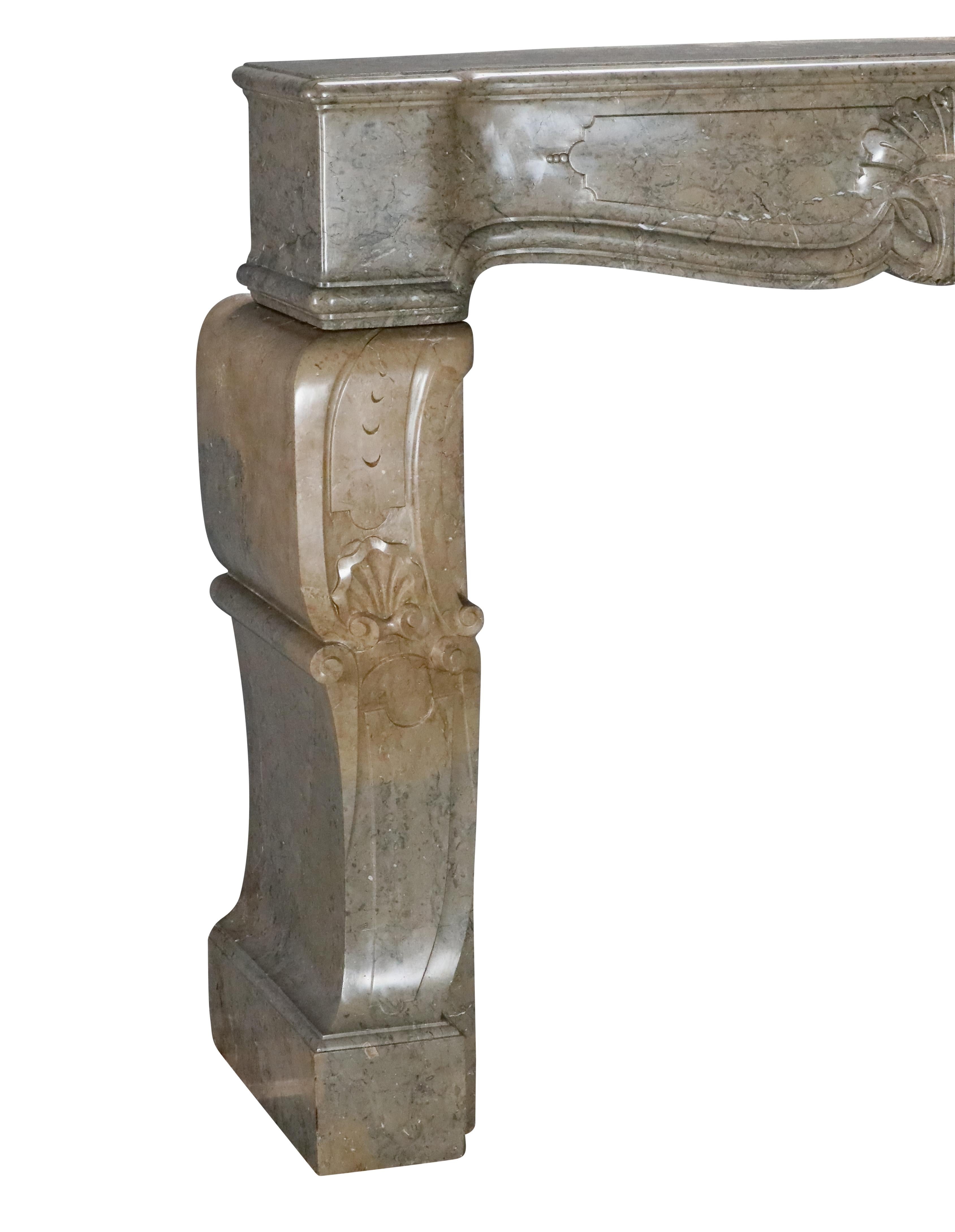 French Marble Fireplace From The Ardeche Region In Olive Green Multi Colour For Sale 13