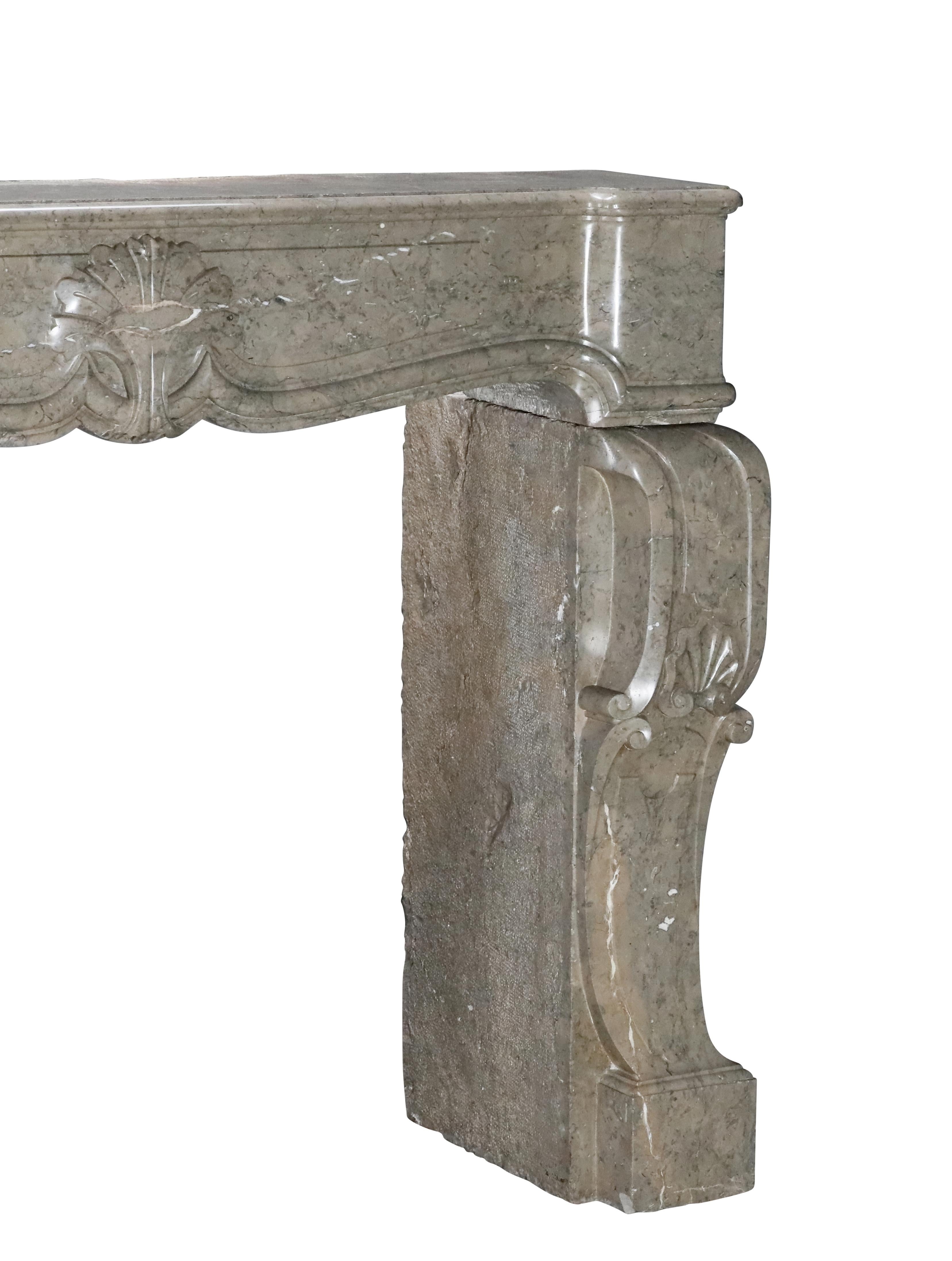 French Marble Fireplace From The Ardeche Region In Olive Green Multi Colour For Sale 14