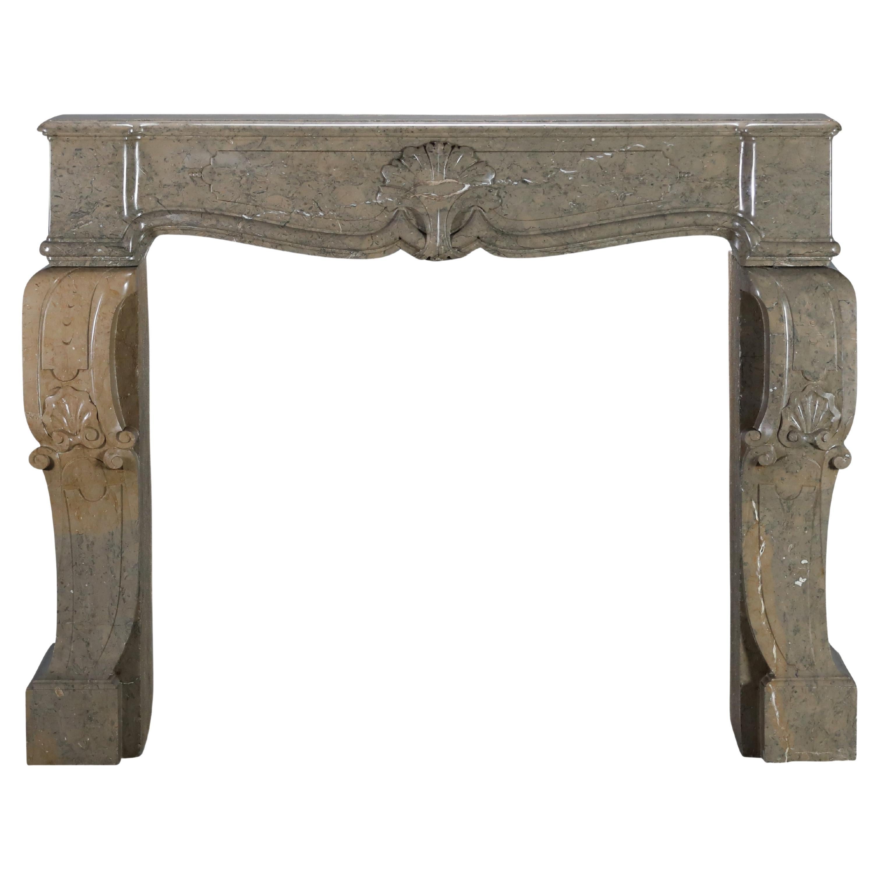 French Marble Fireplace From The Ardeche Region In Olive Green Multi Colour For Sale