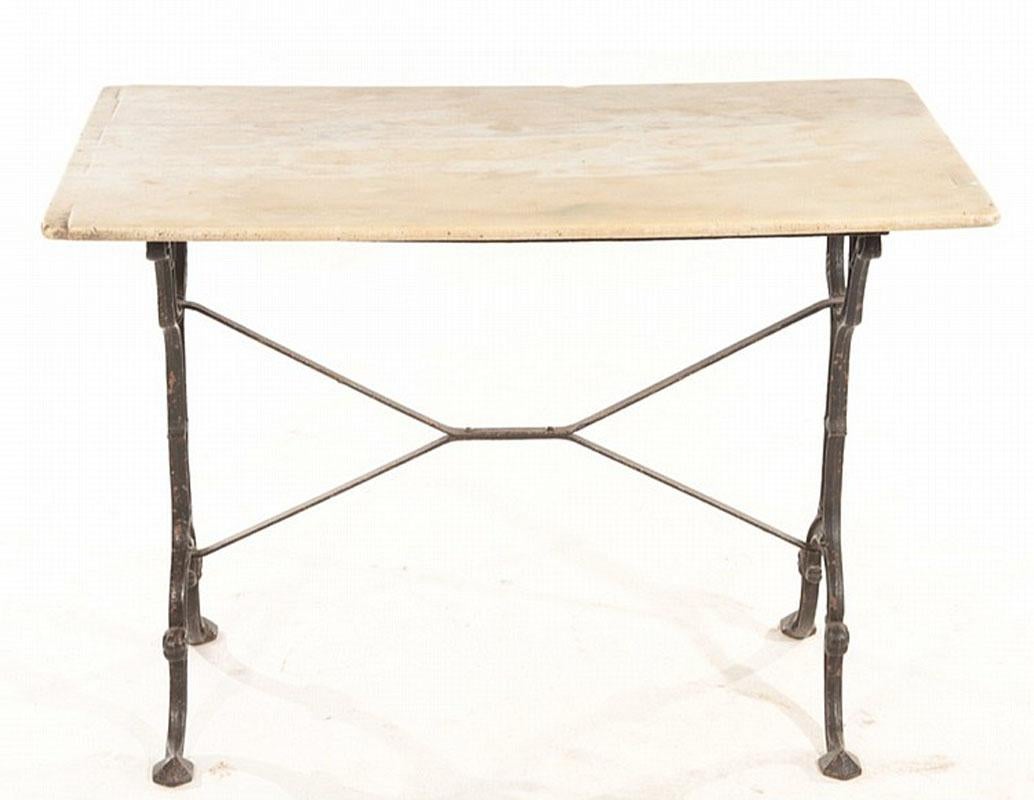 French Marble Bistro with a lovely but distressed antique marble top. Can be used indoor or outdoor. Top detaches for easier transport.