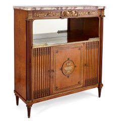 French Marble, Gilt Bronze and Amboyna Burl Side Cabinet