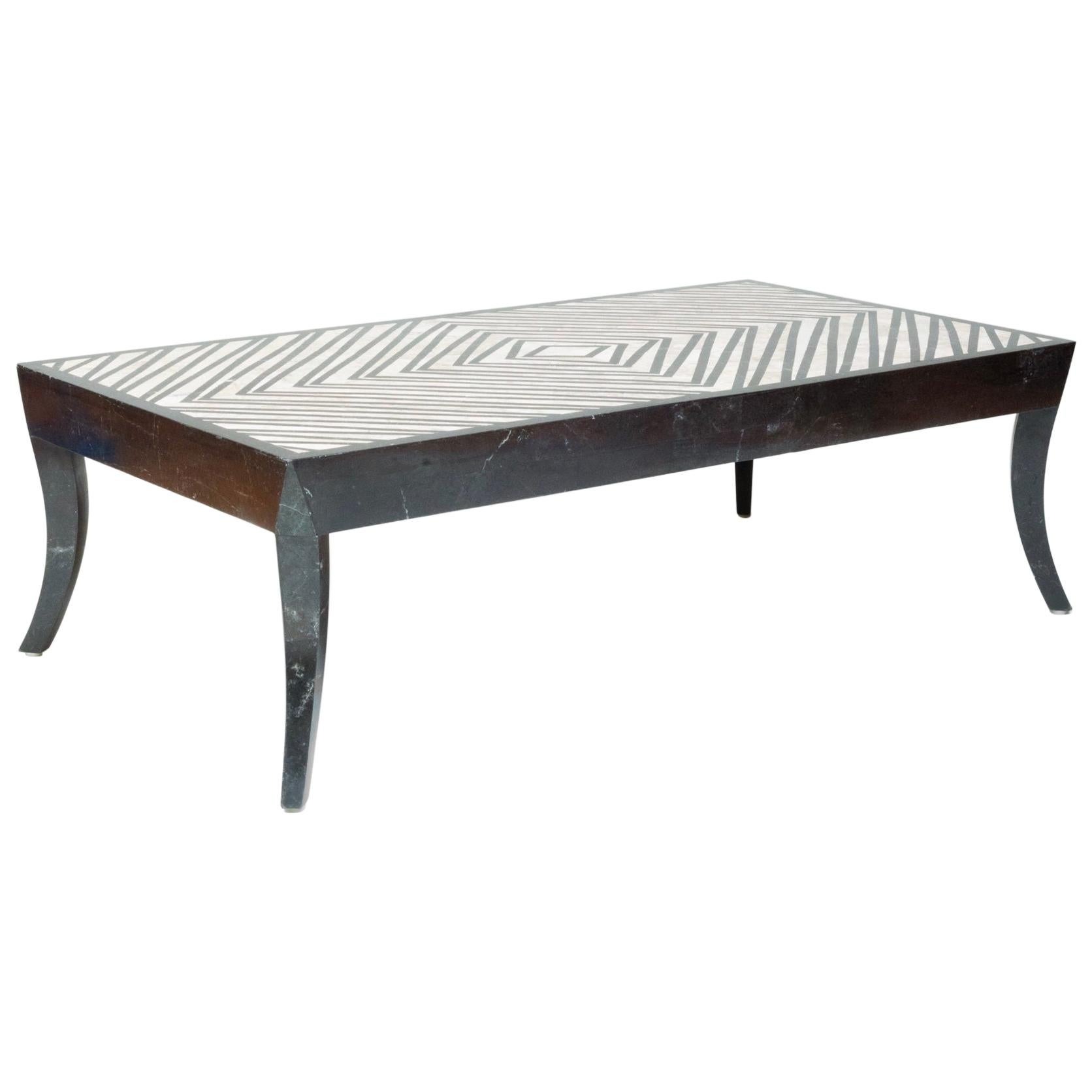 French Marble Inlay Cocktail Table For Sale