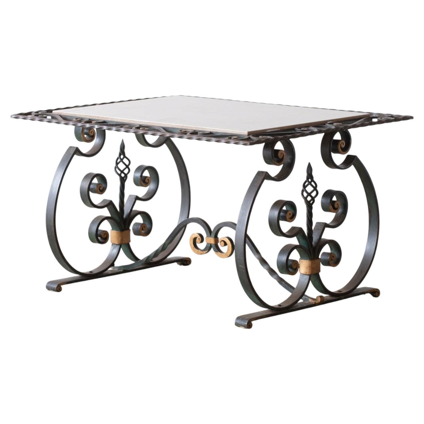 French Marble & Iron Coffee Table c. 1950