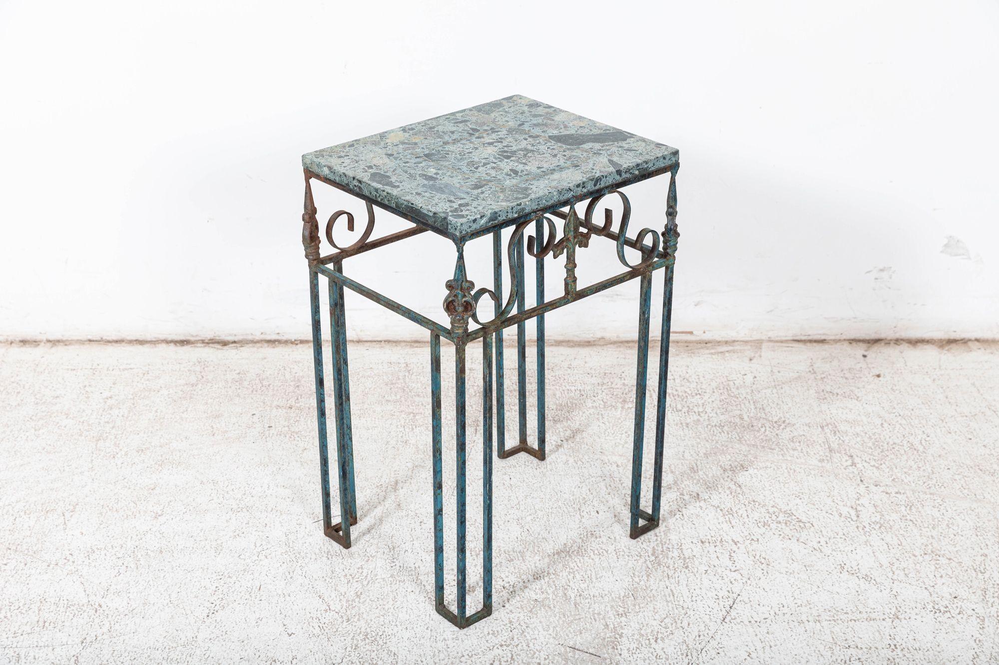 French Marble & Iron Side Table For Sale 1