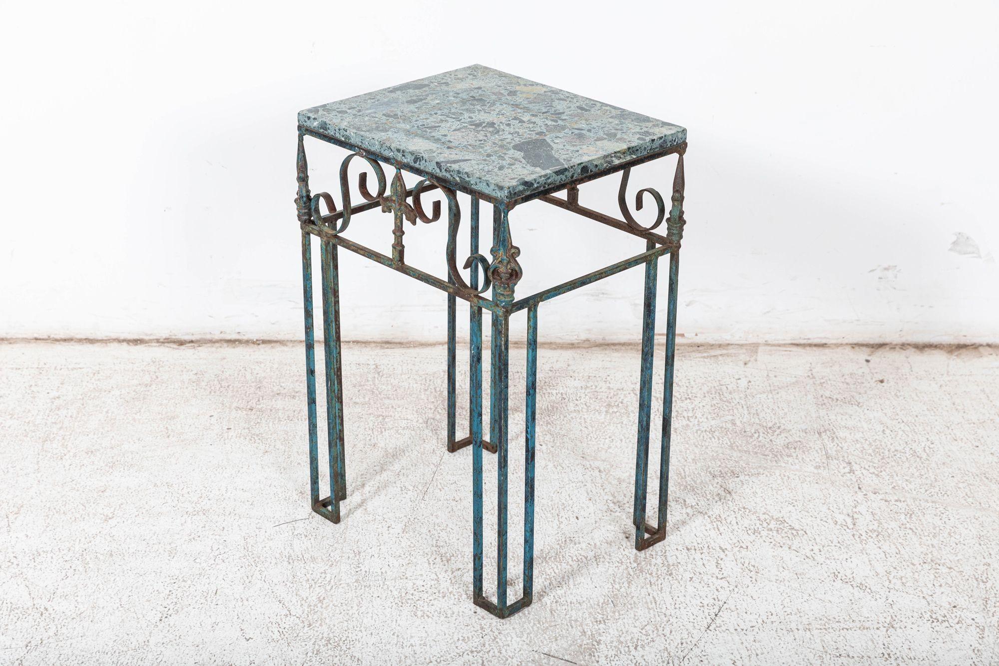 French Marble & Iron Side Table For Sale 3