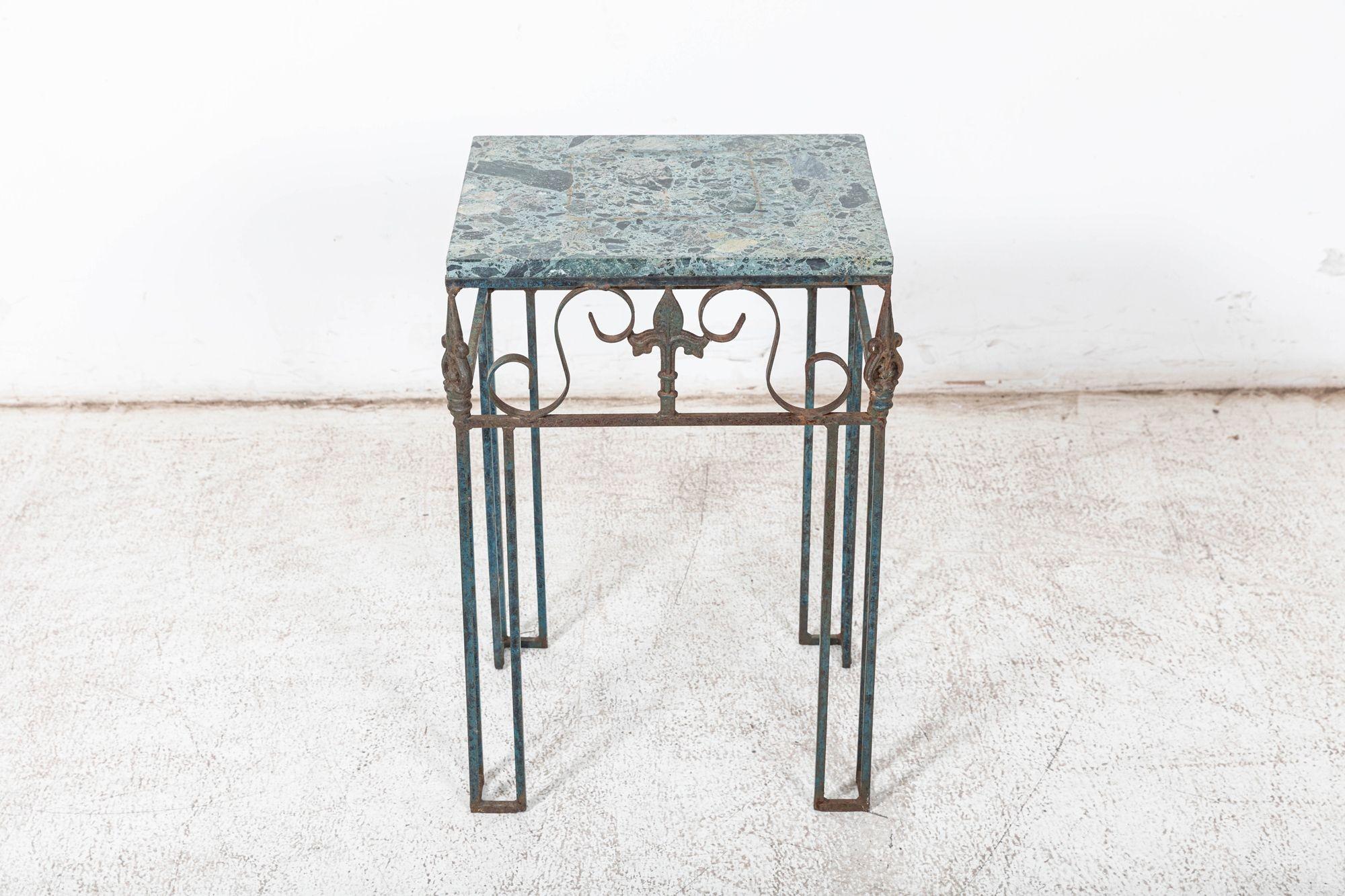 French Marble & Iron Side Table For Sale 4