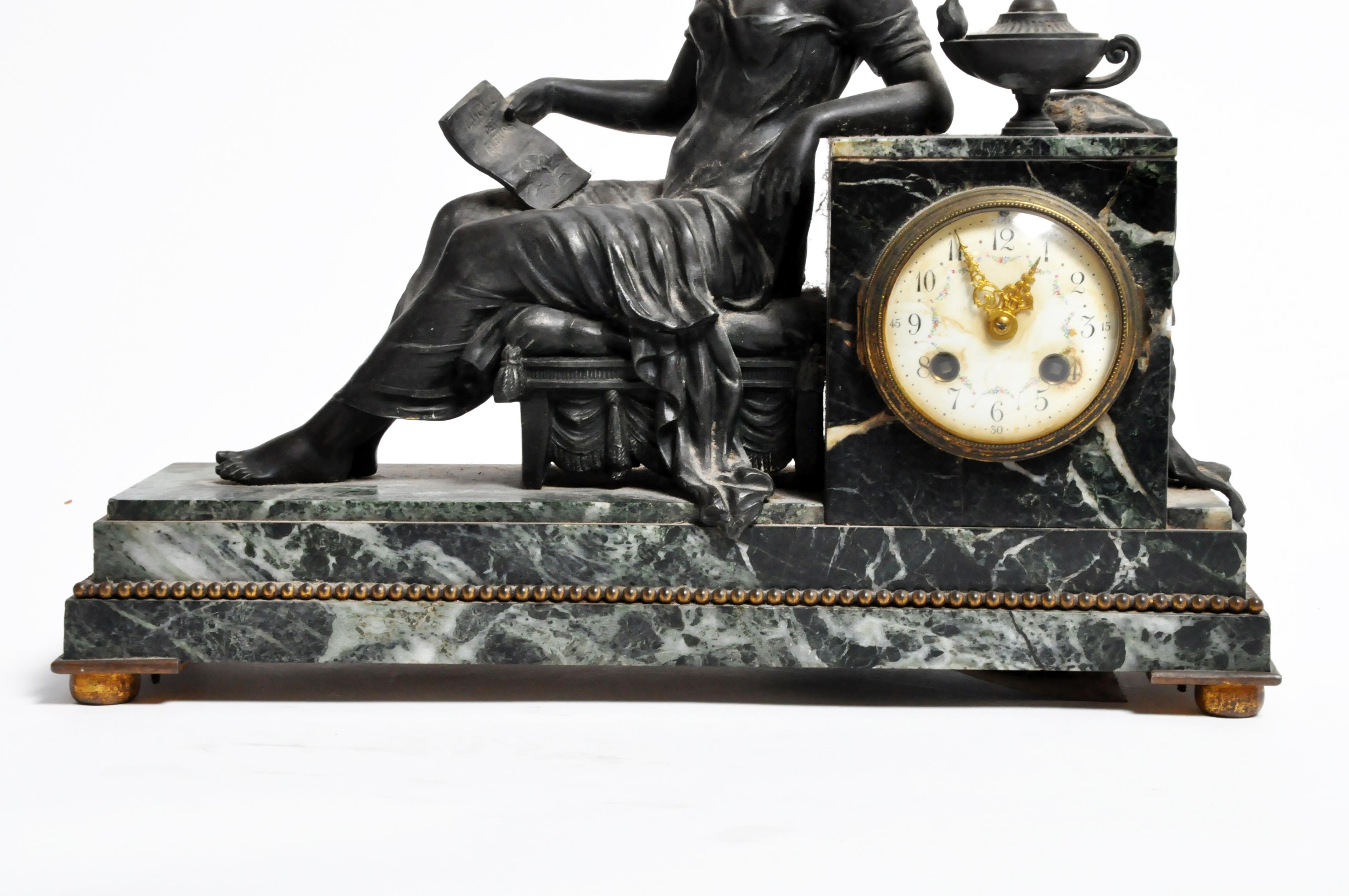 Bronze French Marble Mantel Clock
