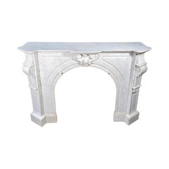 Antique French White Veined Carrara Marble Mantel