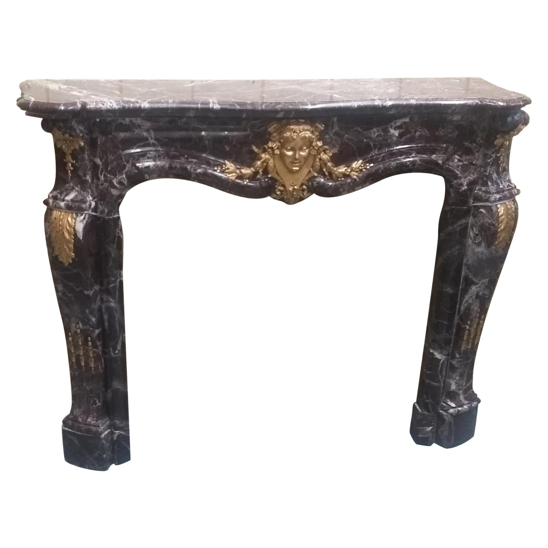 Vintage French 19th century carved Marble Mantel with Bronze Ormolu Details
